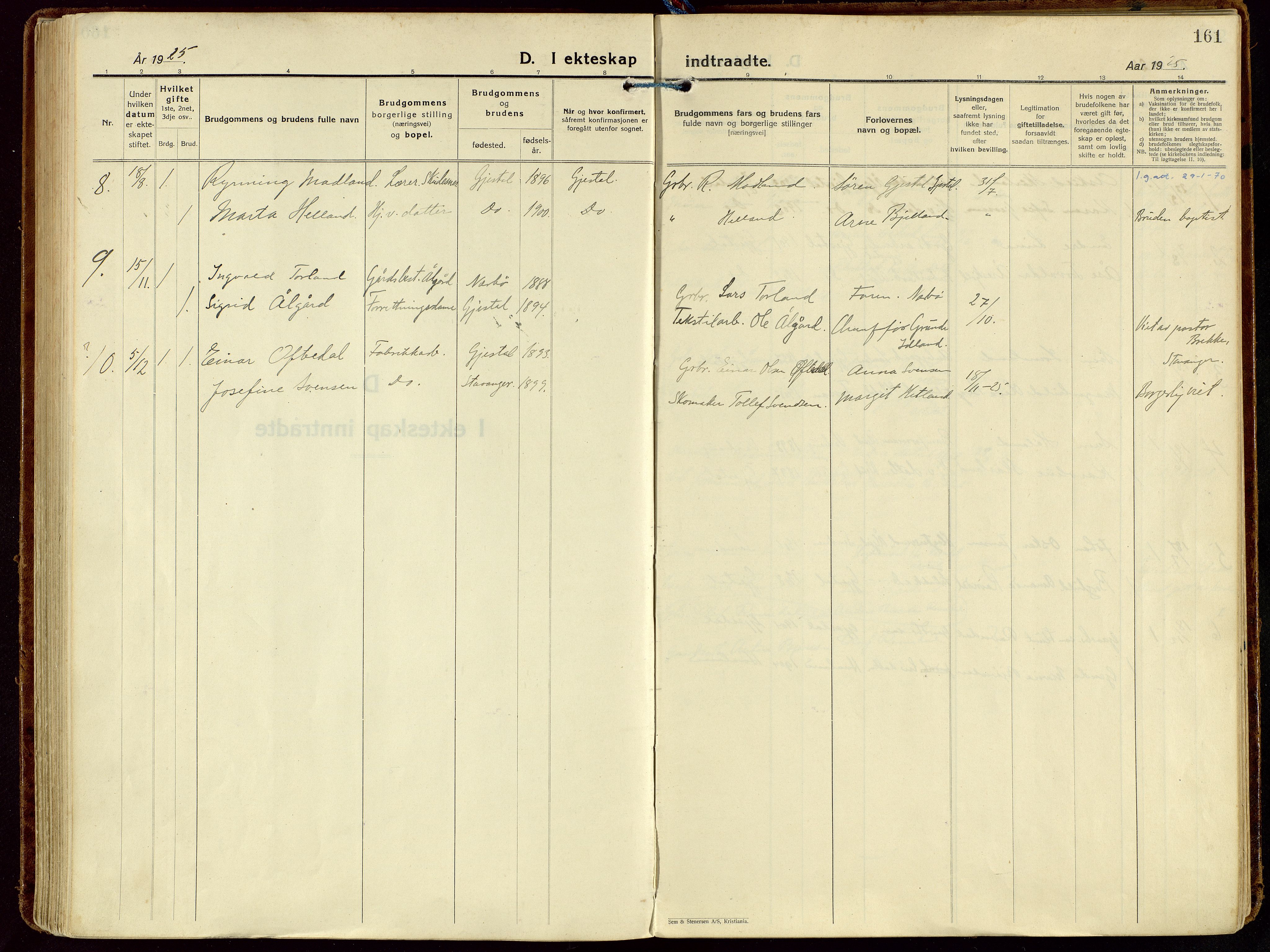 Gjesdal sokneprestkontor, SAST/A-101796/003/O/L0001: Parish register (official) no. A 1, 1925-1949, p. 161