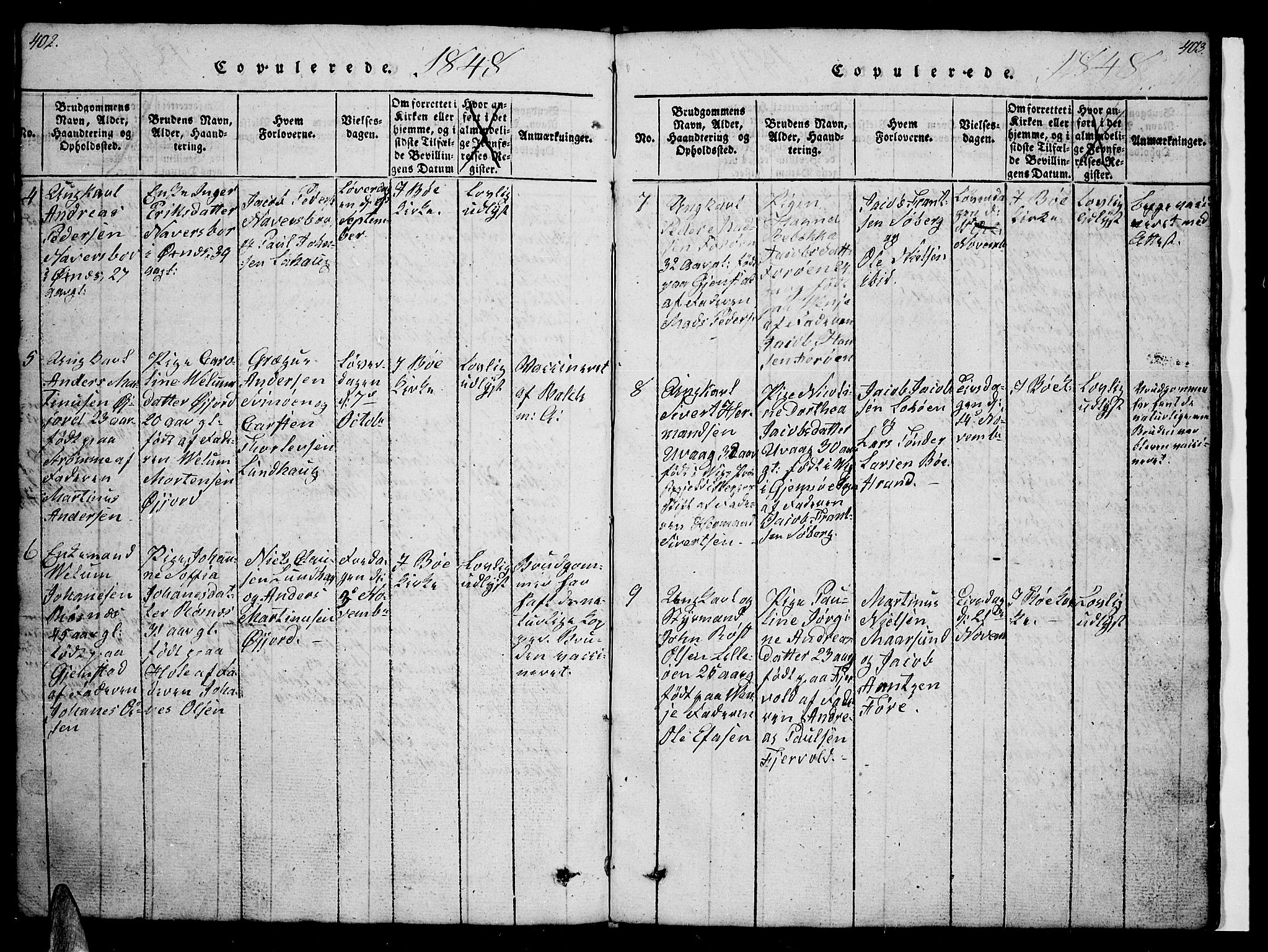 Ministerialprotokoller, klokkerbøker og fødselsregistre - Nordland, AV/SAT-A-1459/891/L1312: Parish register (copy) no. 891C01, 1820-1856, p. 402-403