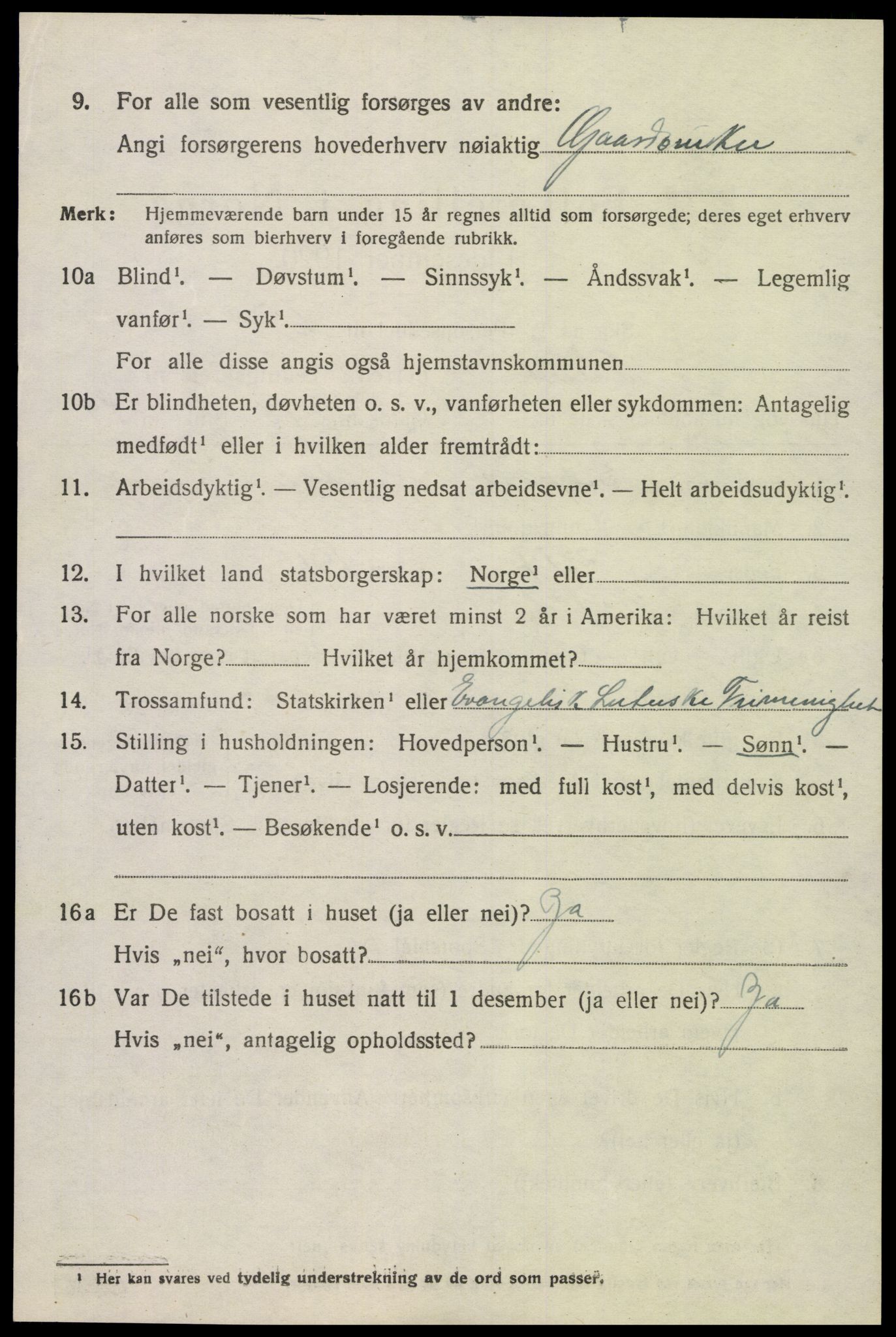 SAK, 1920 census for Tveit, 1920, p. 3191