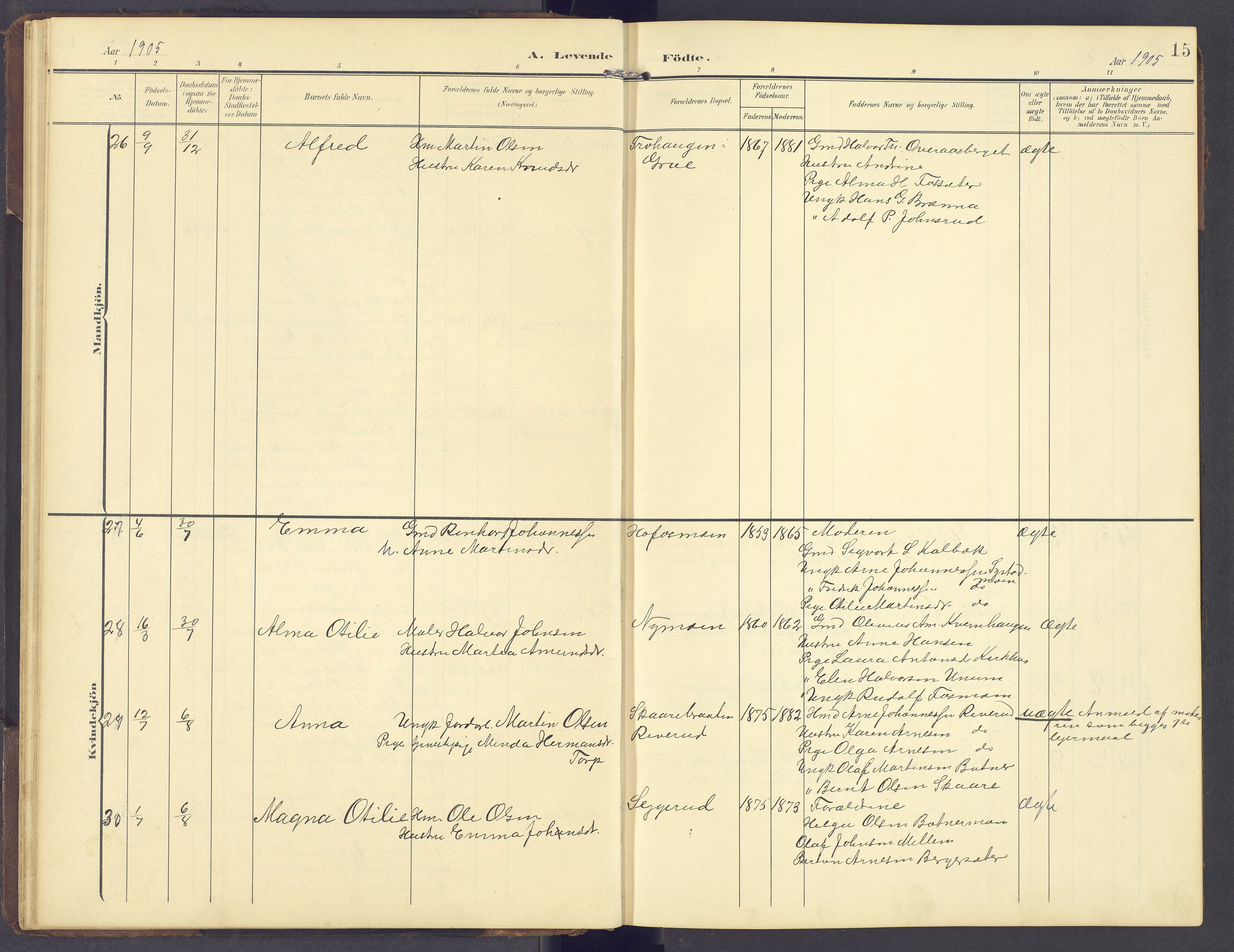 Brandval prestekontor, AV/SAH-PREST-034/H/Ha/Hab/L0003: Parish register (copy) no. 3, 1904-1917, p. 15