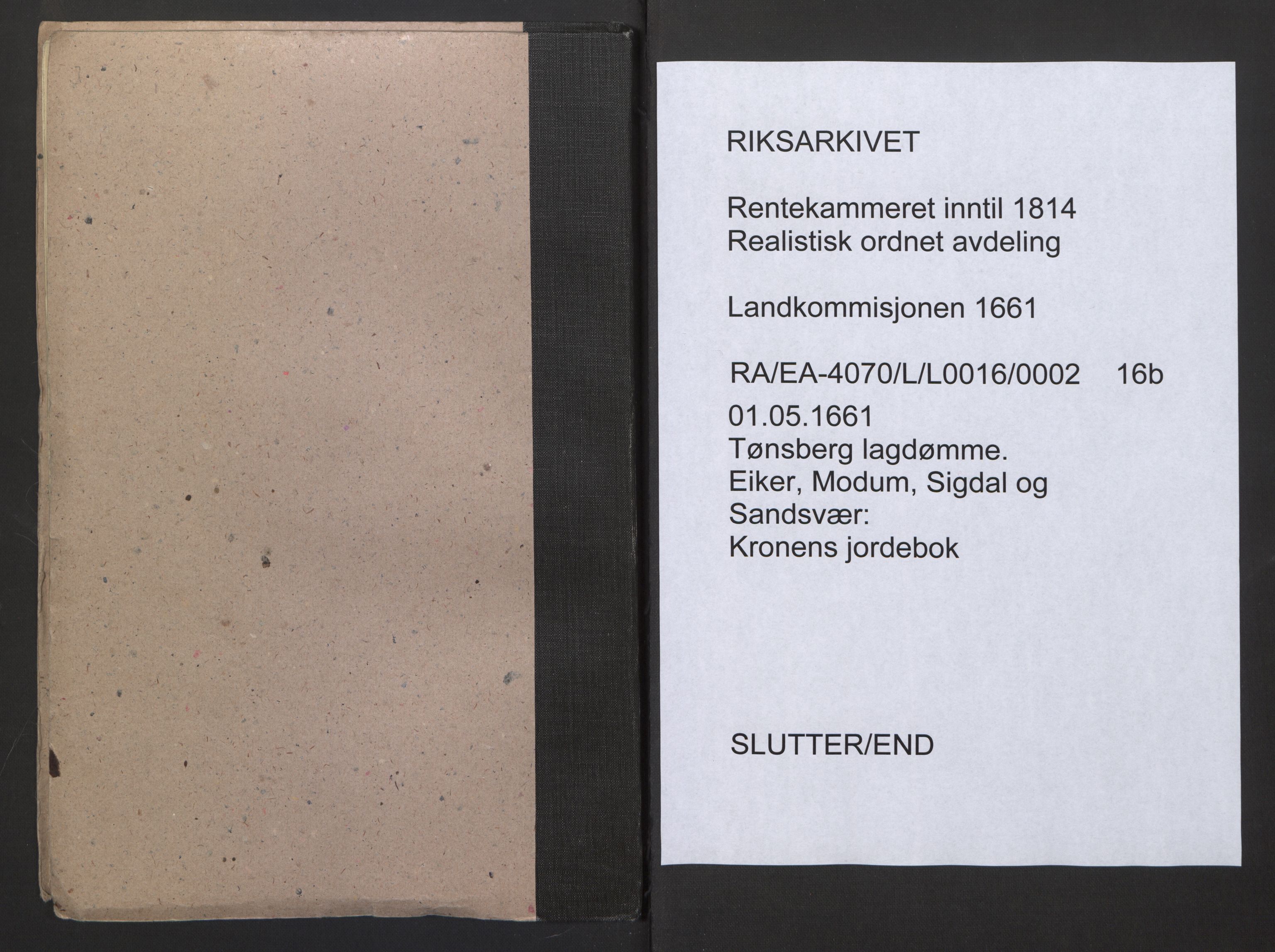 Rentekammeret inntil 1814, Realistisk ordnet avdeling, AV/RA-EA-4070/L/L0016/0002: Tønsberg lagdømme. Eiker, Modum, Sigdal og Sandsvær: / Kronens jordebok, 1661