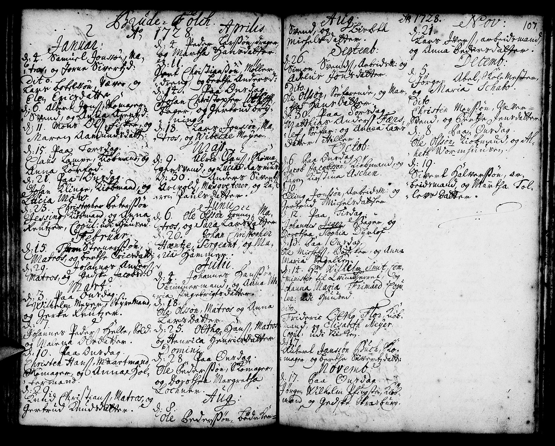 Korskirken sokneprestembete, AV/SAB-A-76101/H/Haa/L0008: Parish register (official) no. A 8, 1698-1747, p. 107