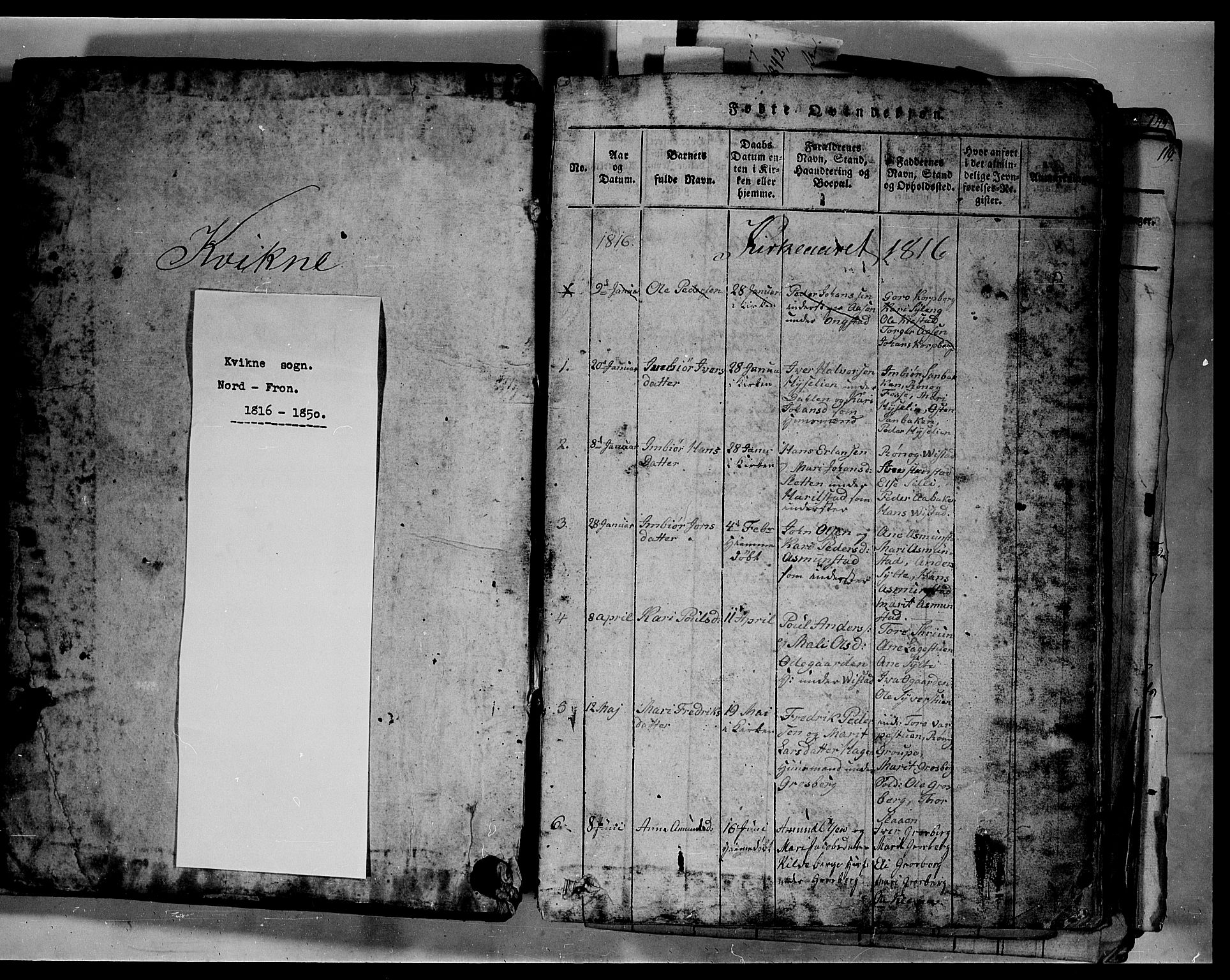 Fron prestekontor, AV/SAH-PREST-078/H/Ha/Hab/L0003: Parish register (copy) no. 3, 1816-1850, p. 1