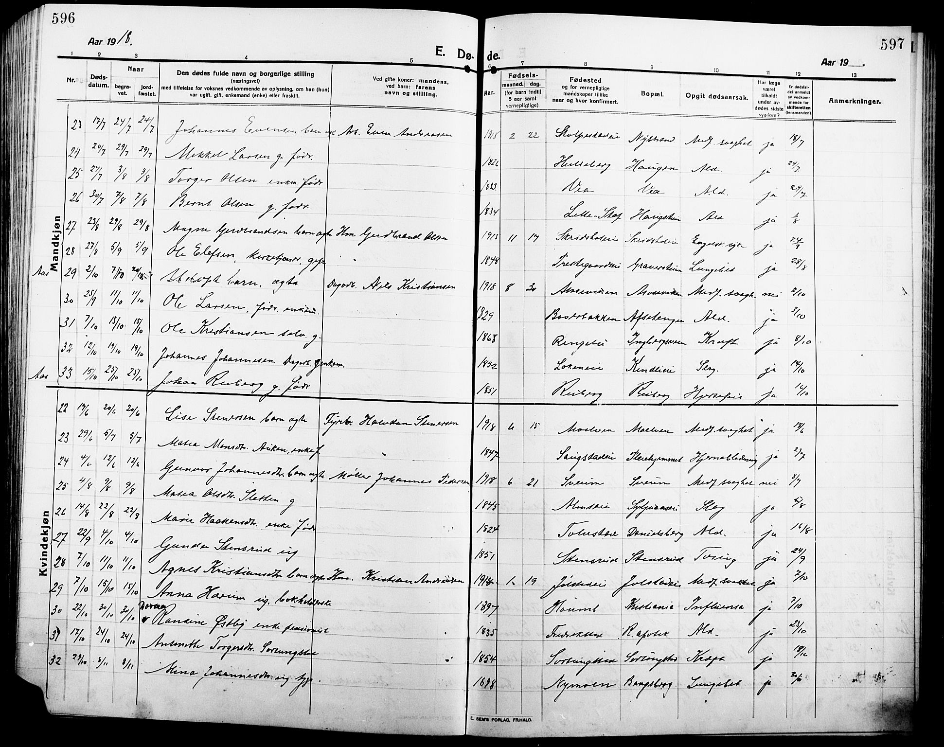Ringsaker prestekontor, AV/SAH-PREST-014/L/La/L0018: Parish register (copy) no. 18, 1913-1922, p. 596-597