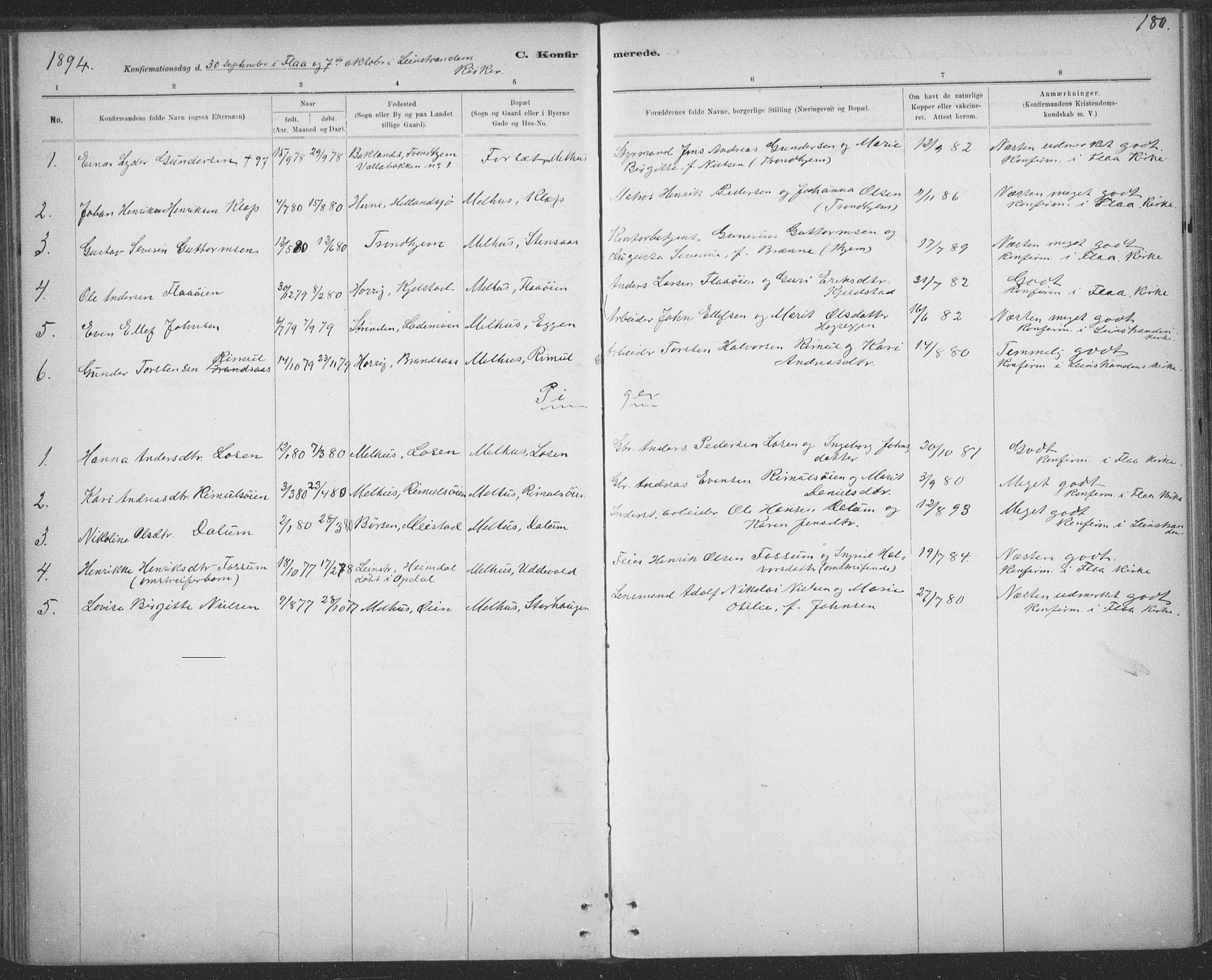 Ministerialprotokoller, klokkerbøker og fødselsregistre - Sør-Trøndelag, SAT/A-1456/691/L1085: Parish register (official) no. 691A17, 1887-1908, p. 180