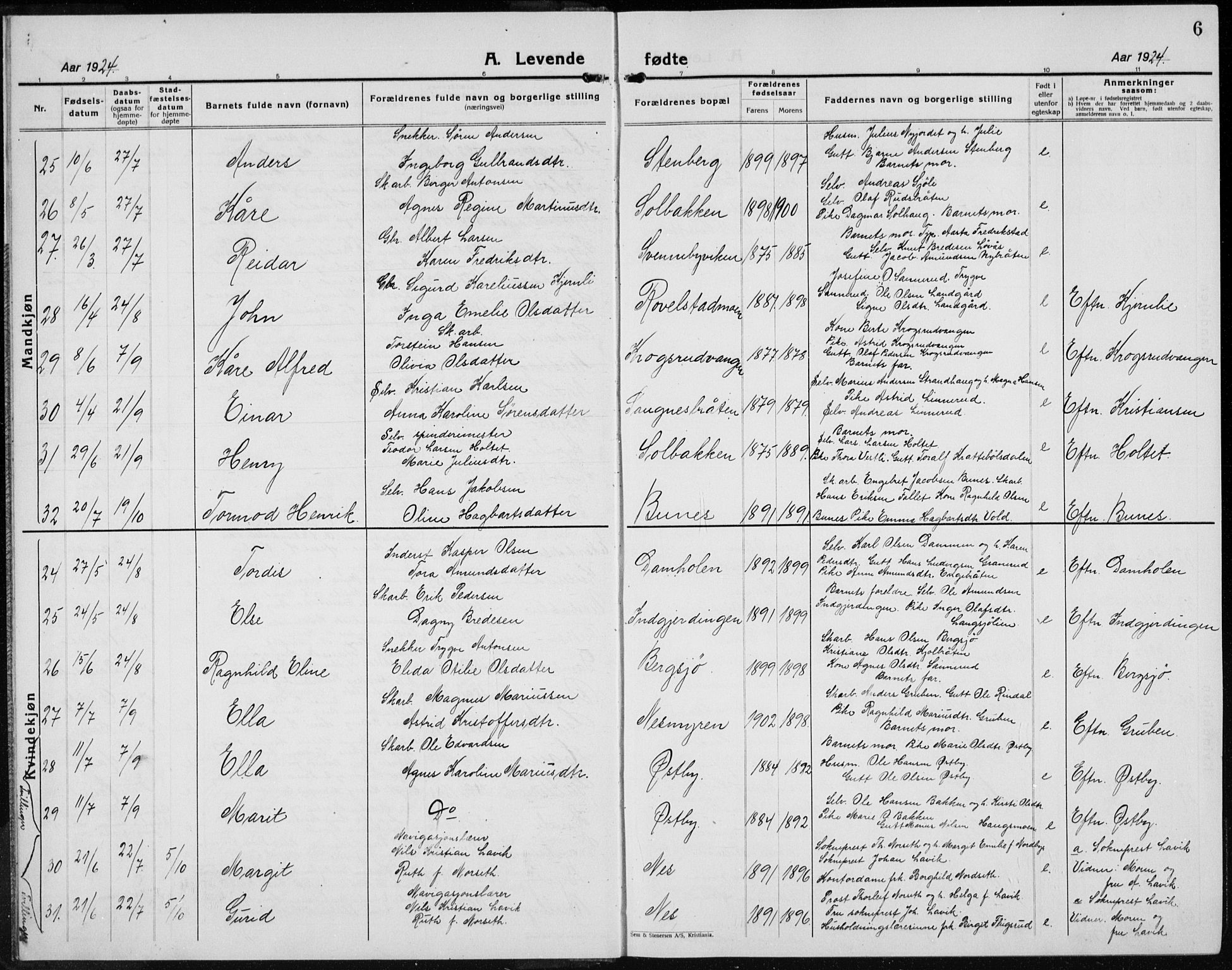 Nord-Odal prestekontor, AV/SAH-PREST-032/H/Ha/Hab/L0005: Parish register (copy) no. 5, 1924-1938, p. 6