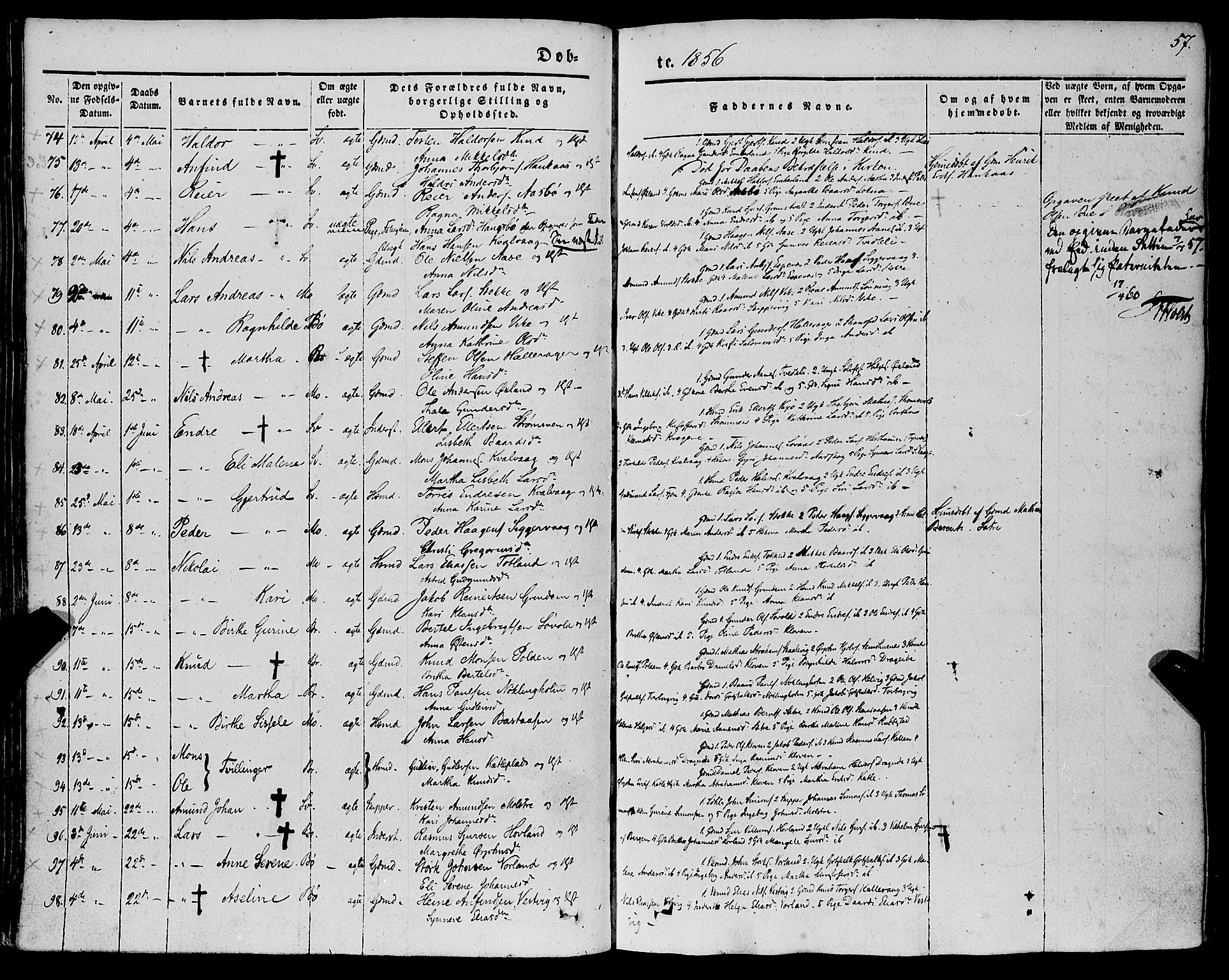 Finnås sokneprestembete, SAB/A-99925/H/Ha/Haa/Haaa/L0007: Parish register (official) no. A 7, 1850-1862, p. 57