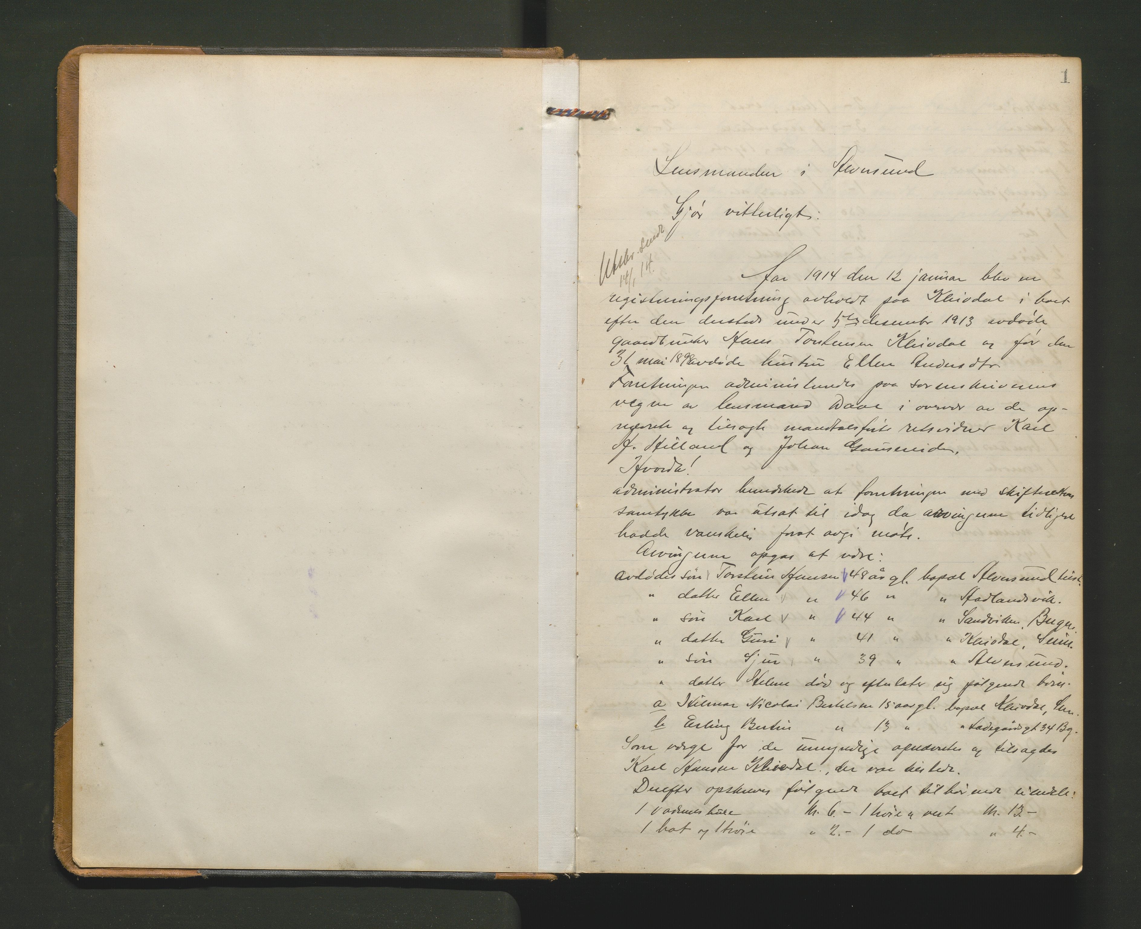 Lensmannen i Alversund, AV/SAB-A-30701/0006/L0002: Registreringsprotokoll, 1914-1935, p. 1a