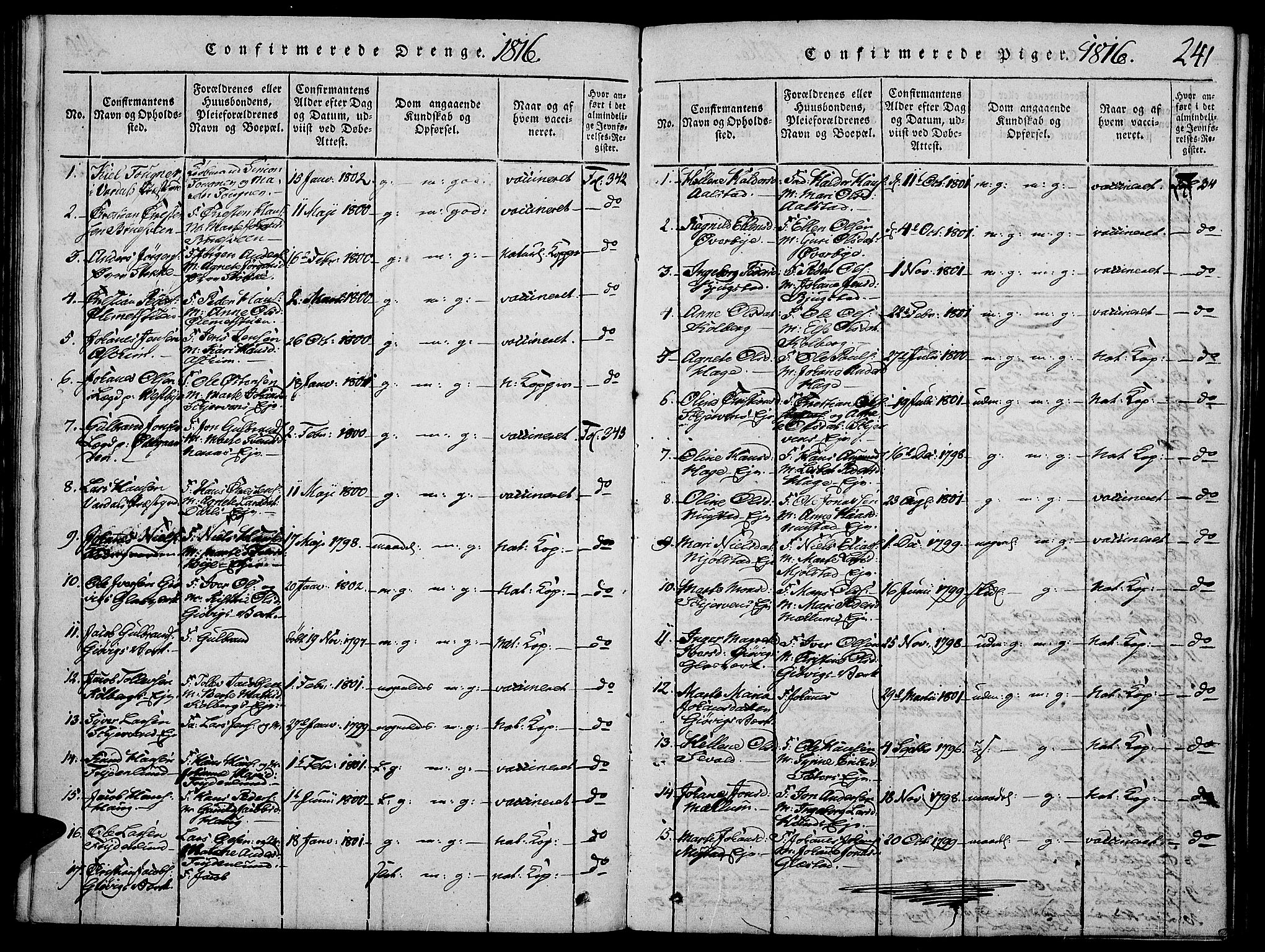 Vardal prestekontor, SAH/PREST-100/H/Ha/Haa/L0004: Parish register (official) no. 4, 1814-1831, p. 241