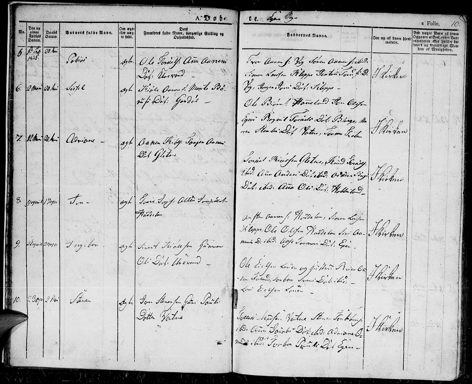 Hægebostad sokneprestkontor, AV/SAK-1111-0024/F/Fa/Fab/L0001: Parish register (official) no. A 1, 1823-1867, p. 10