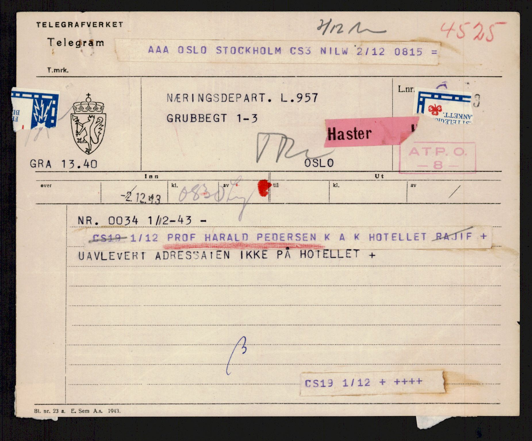 Direktoratet for industriforsyning, Sekretariatet, AV/RA-S-4153/D/Df/L0055: 9. Metallkontoret, 1940-1945, p. 747