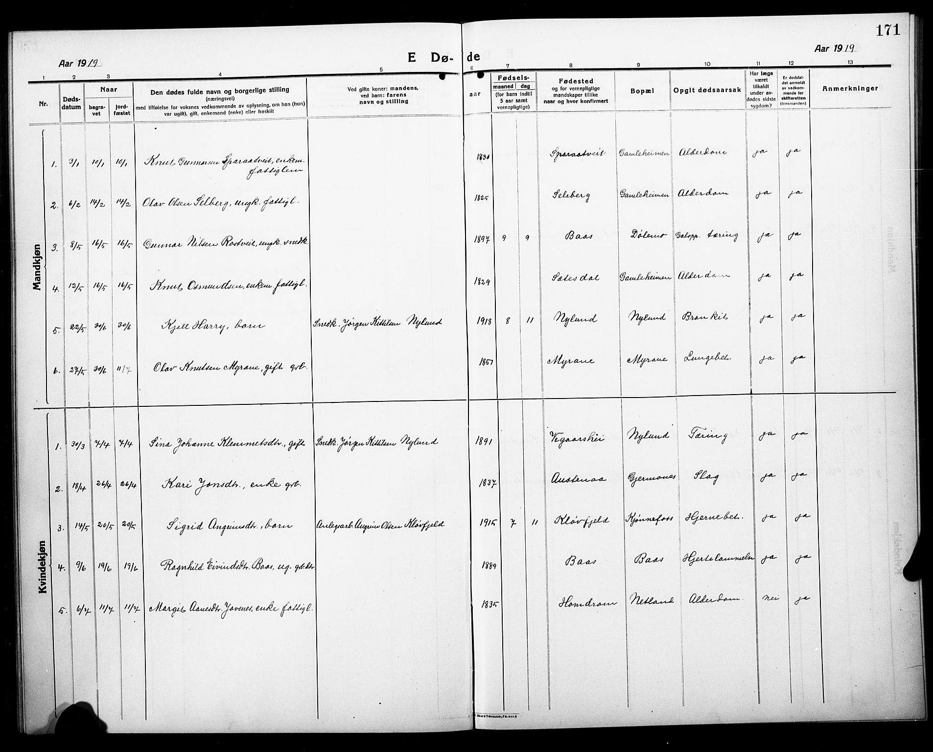 Åmli sokneprestkontor, AV/SAK-1111-0050/F/Fb/Fbc/L0006: Parish register (copy) no. B 6, 1915-1929, p. 171