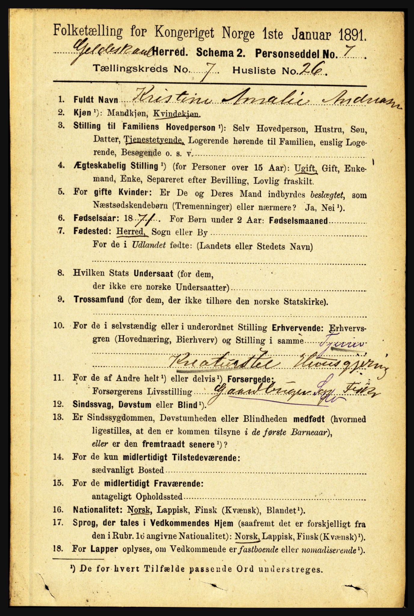 RA, 1891 census for 1838 Gildeskål, 1891, p. 2365