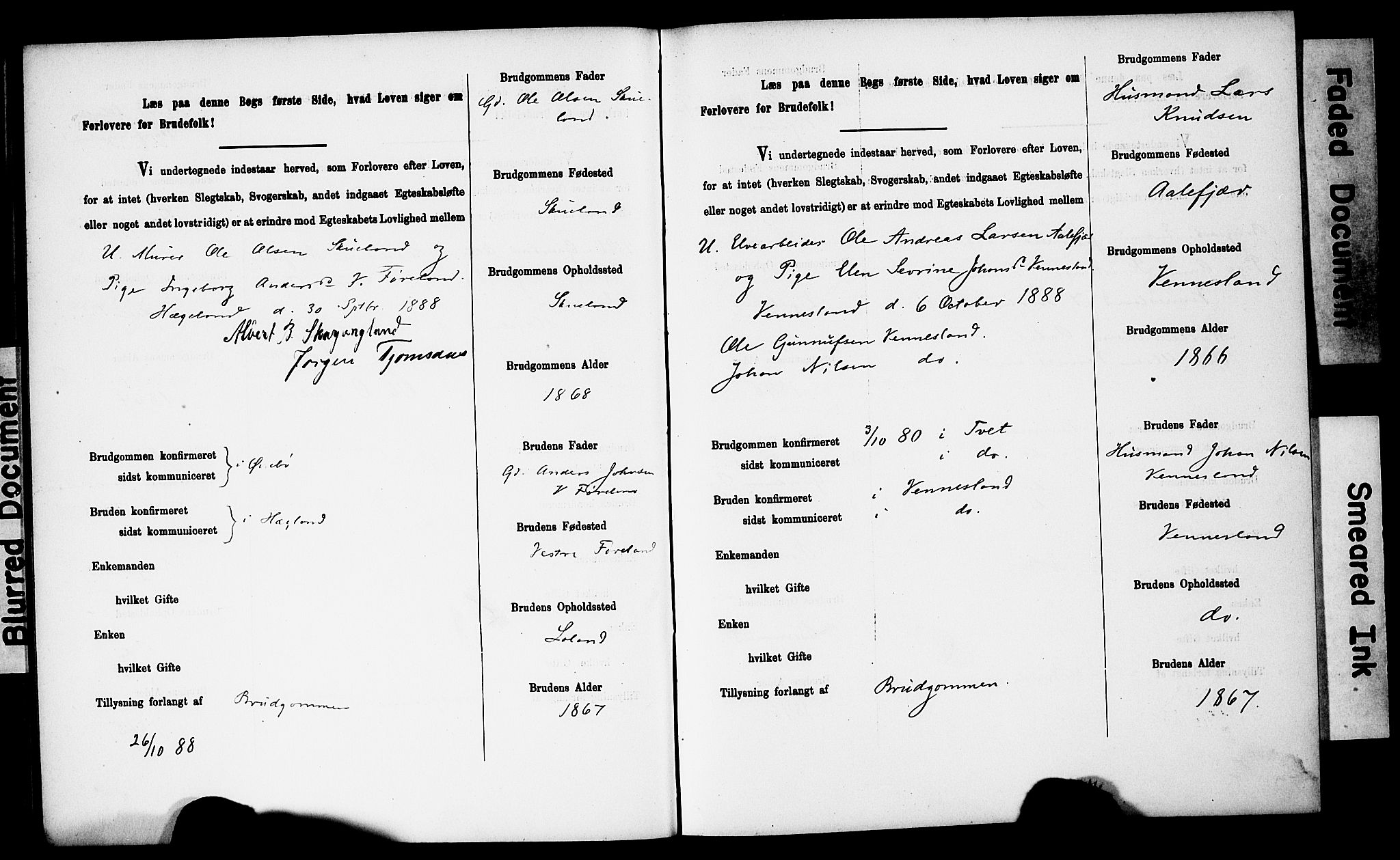 Vennesla sokneprestkontor, AV/SAK-1111-0045/J/L0032/0003: Banns register no. II 5 1, 1886-1892, p. 28