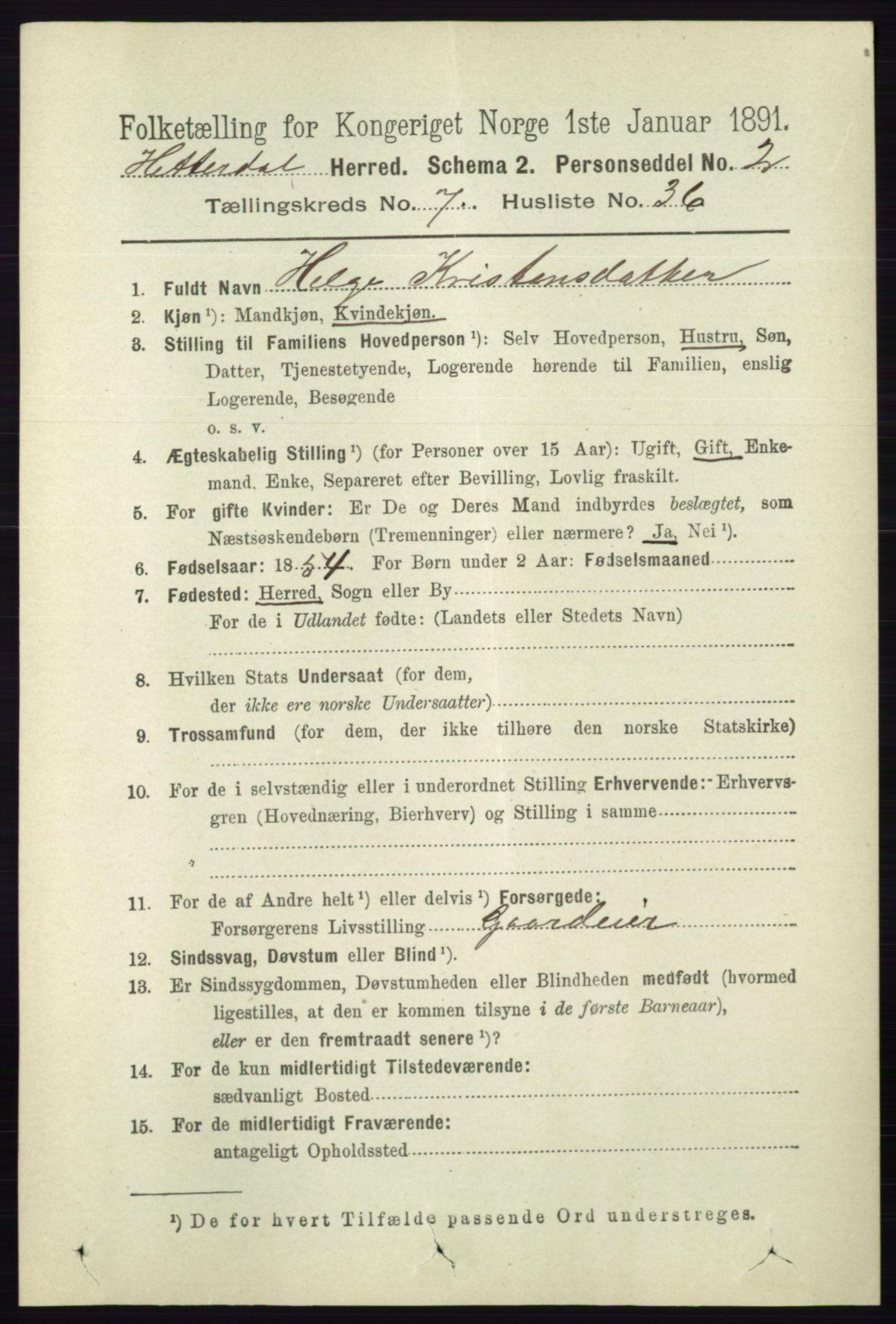 RA, 1891 census for 0823 Heddal, 1891, p. 3218