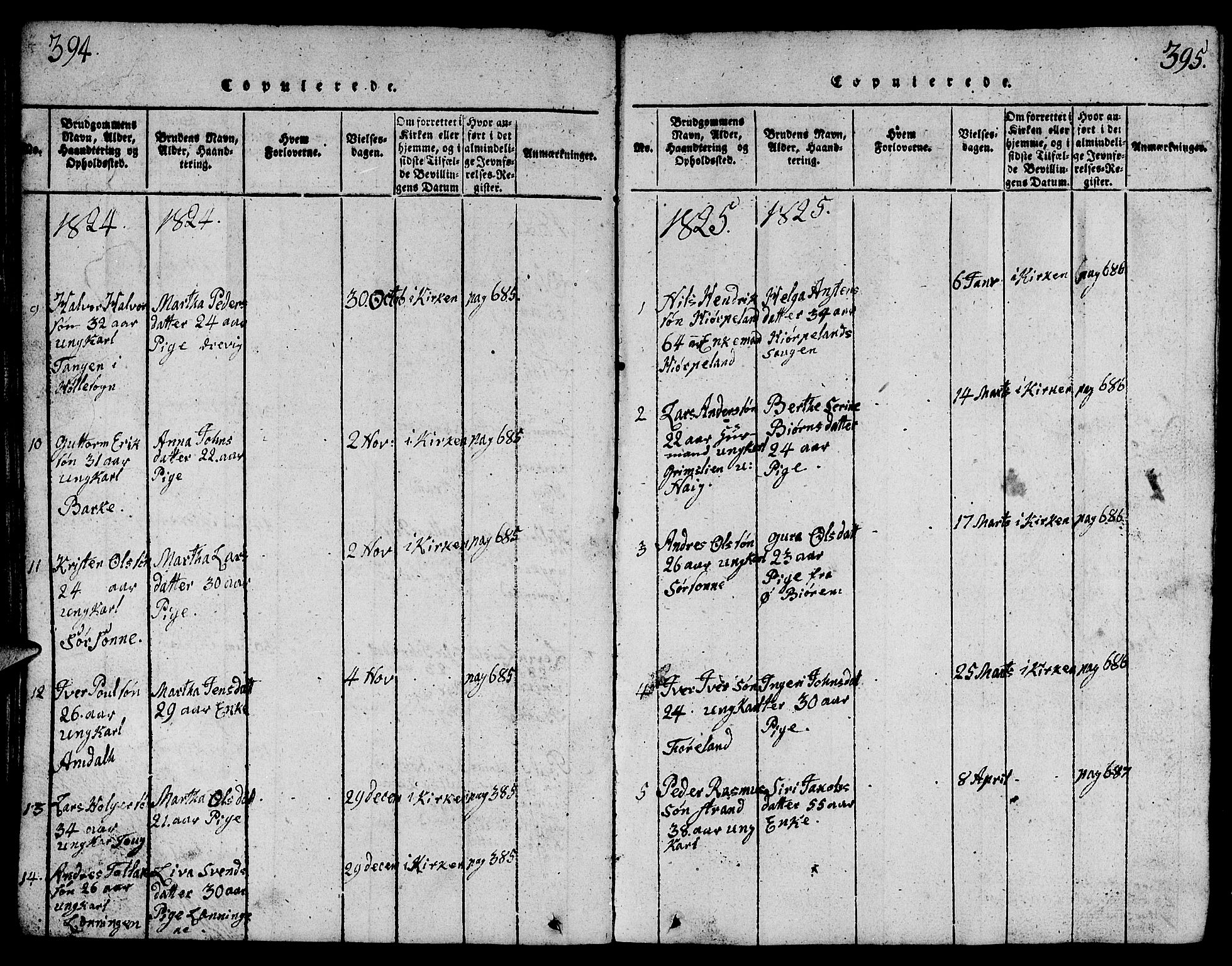 Strand sokneprestkontor, AV/SAST-A-101828/H/Ha/Hab/L0001: Parish register (copy) no. B 1, 1816-1854, p. 394-395