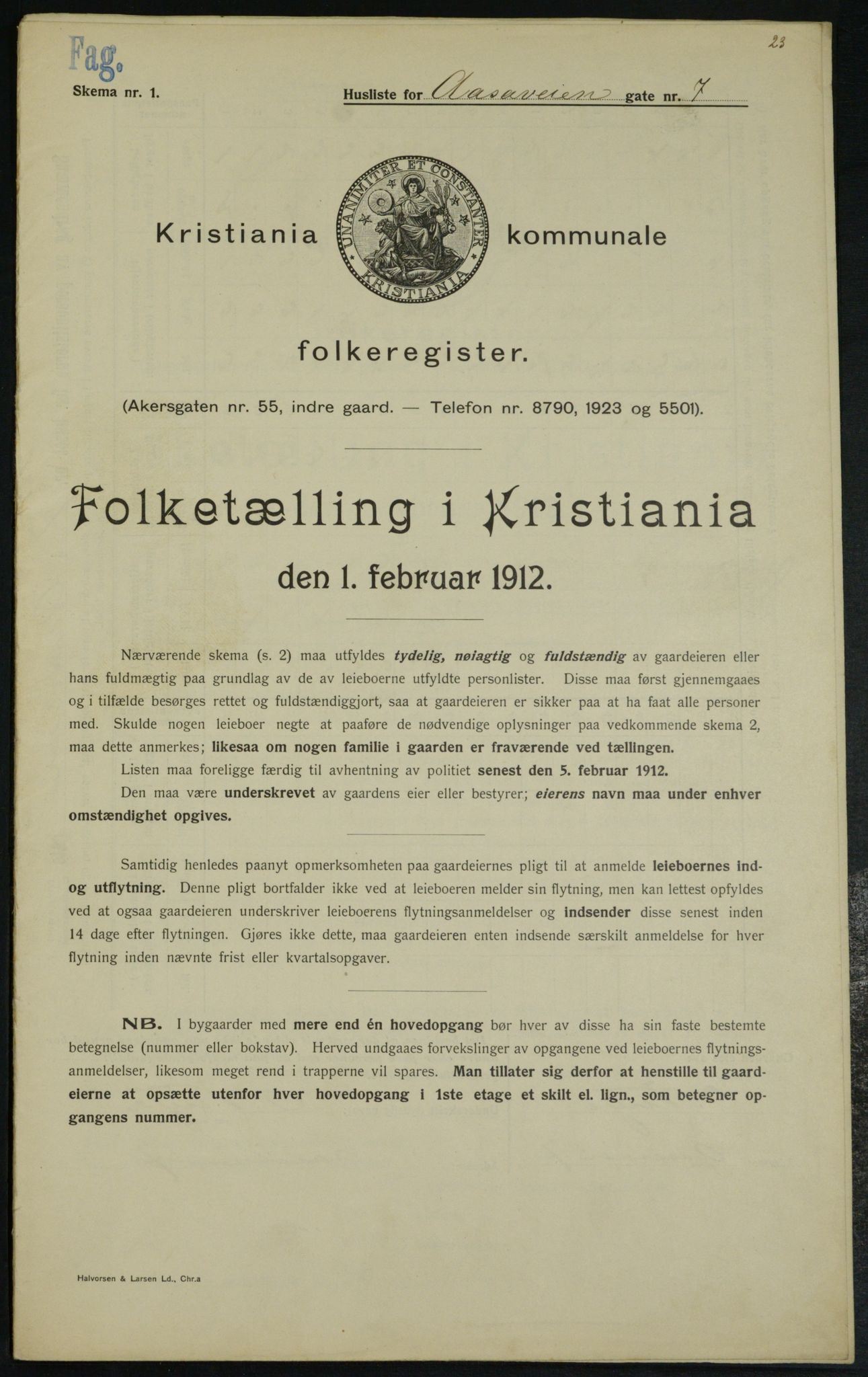 OBA, Municipal Census 1912 for Kristiania, 1912, p. 130952