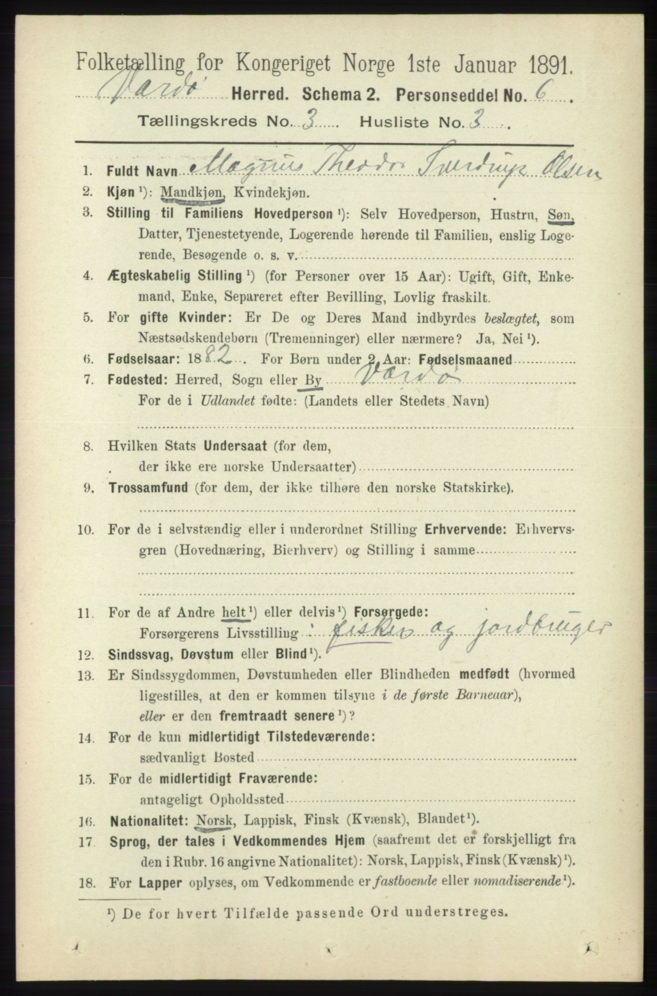 RA, 1891 census for 2028 Vardø, 1891, p. 832