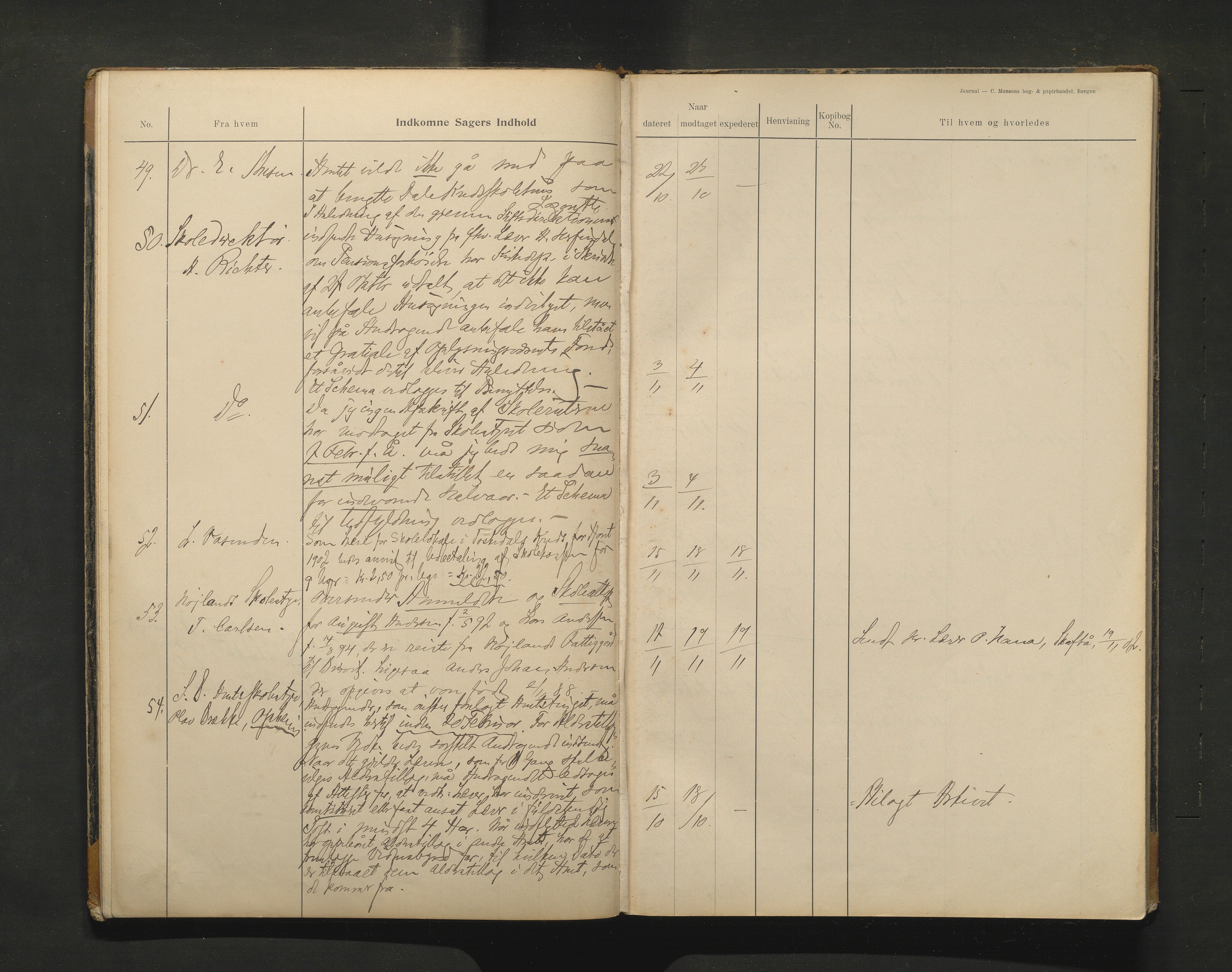 Bruvik kommune. Skulestyre, IKAH/1251a-211/C/Ca/L0002: Postjournal for Bruvik skulestyre, 1901-1912