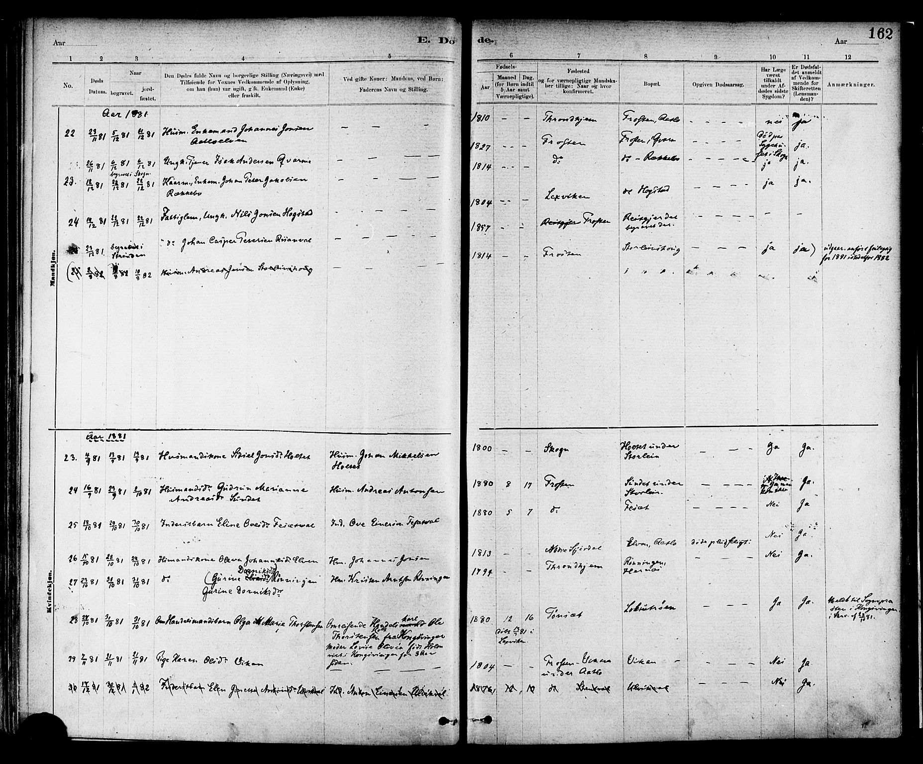 Ministerialprotokoller, klokkerbøker og fødselsregistre - Nord-Trøndelag, AV/SAT-A-1458/713/L0120: Parish register (official) no. 713A09, 1878-1887, p. 162