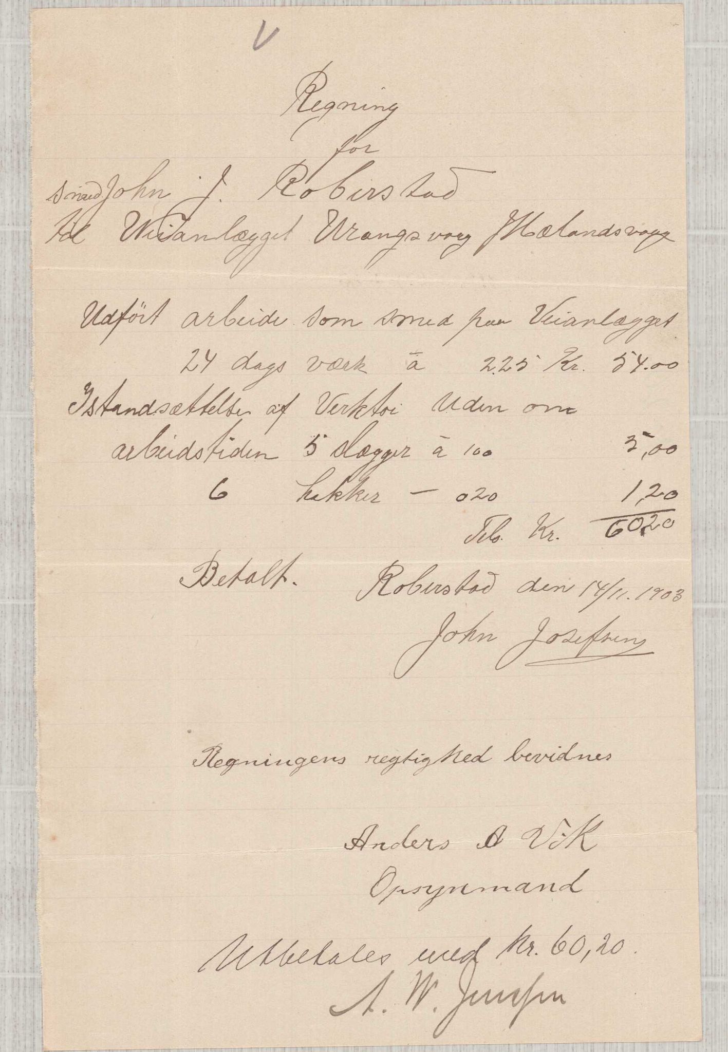 Finnaas kommune. Formannskapet, IKAH/1218a-021/E/Ea/L0002/0002: Rekneskap for veganlegg / Rekneskap for veganlegget Urangsvåg - Mælandsvåg, 1901-1903, p. 156