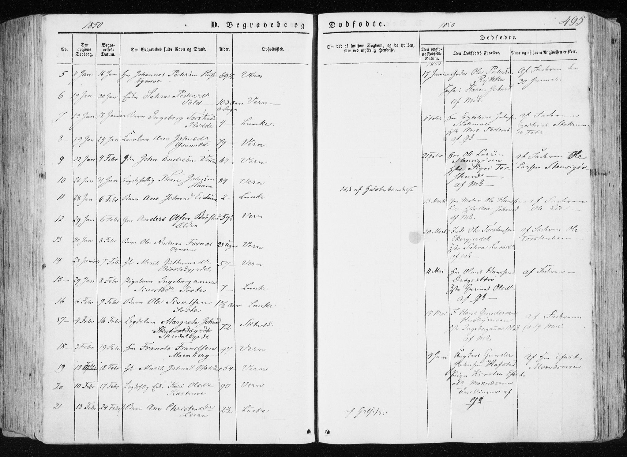Ministerialprotokoller, klokkerbøker og fødselsregistre - Nord-Trøndelag, SAT/A-1458/709/L0074: Parish register (official) no. 709A14, 1845-1858, p. 495