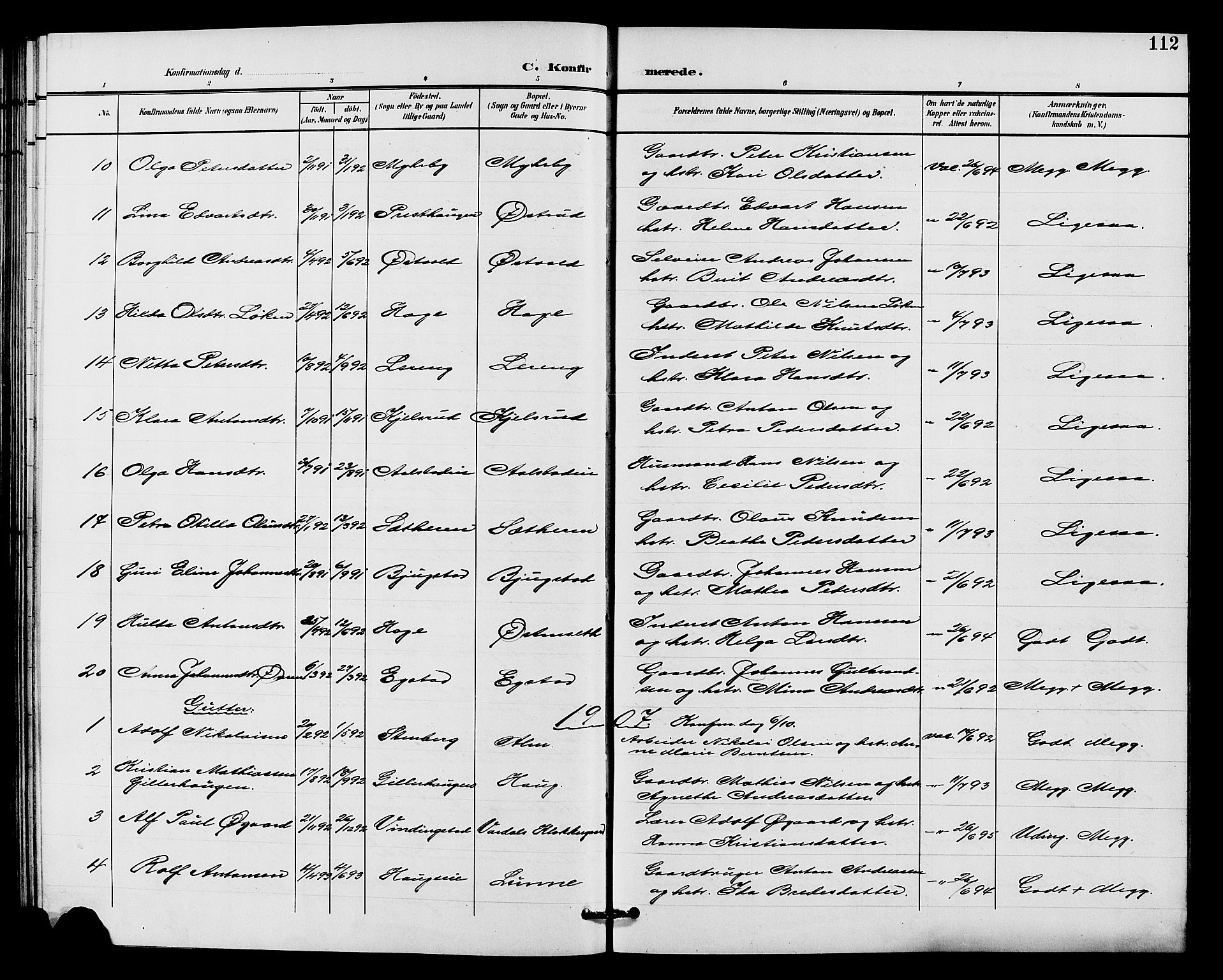 Vardal prestekontor, SAH/PREST-100/H/Ha/Hab/L0011: Parish register (copy) no. 11, 1899-1913, p. 112