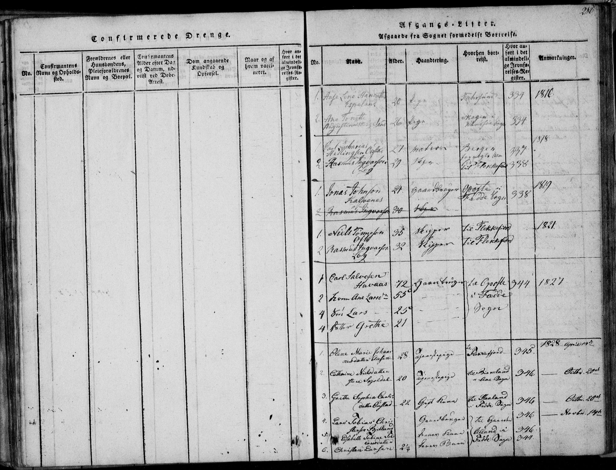 Herad sokneprestkontor, SAK/1111-0018/F/Fa/Faa/L0003: Parish register (official) no. A 3, 1816-1844, p. 286