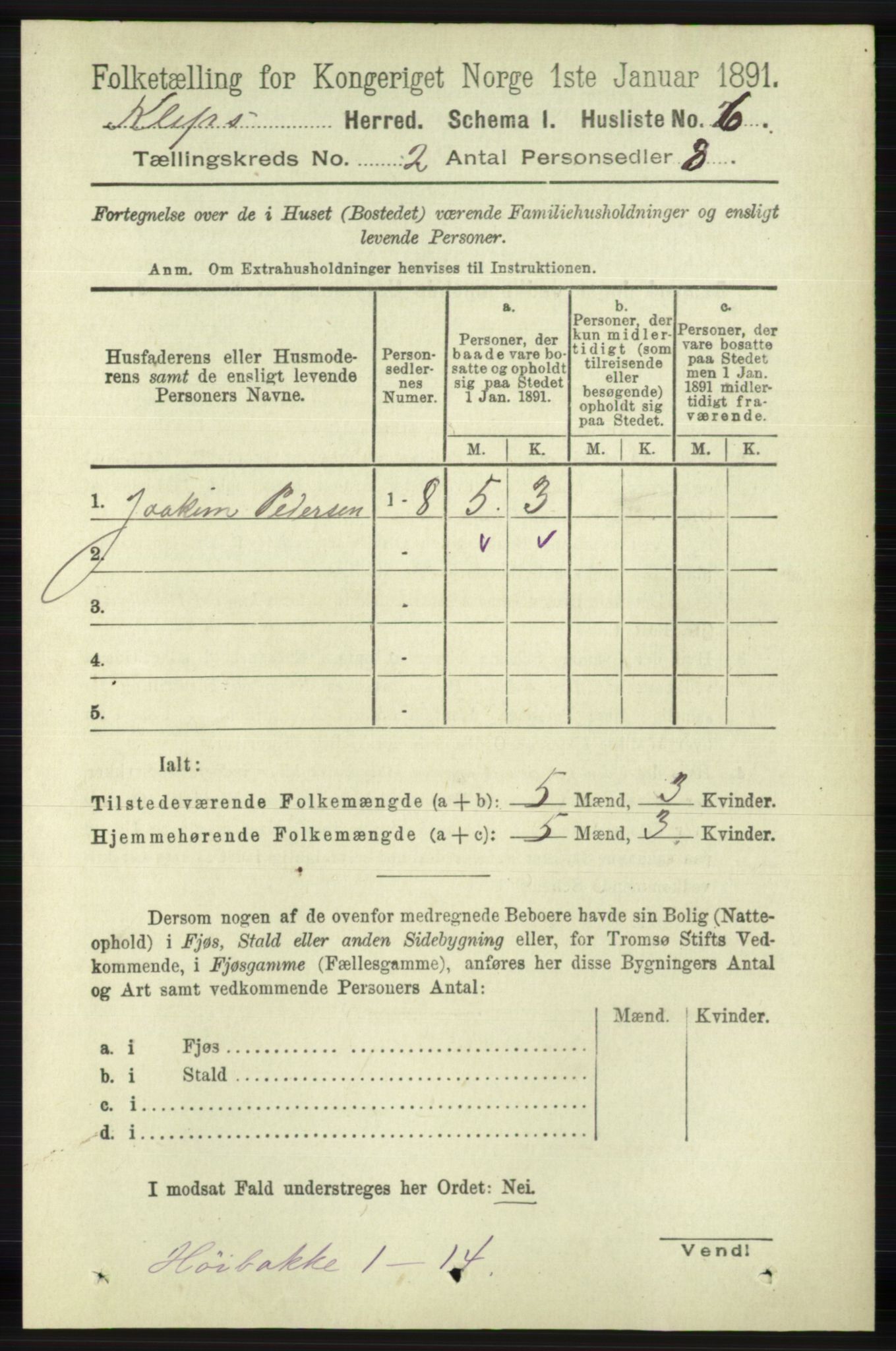 RA, 1891 census for 1120 Klepp, 1891, p. 314