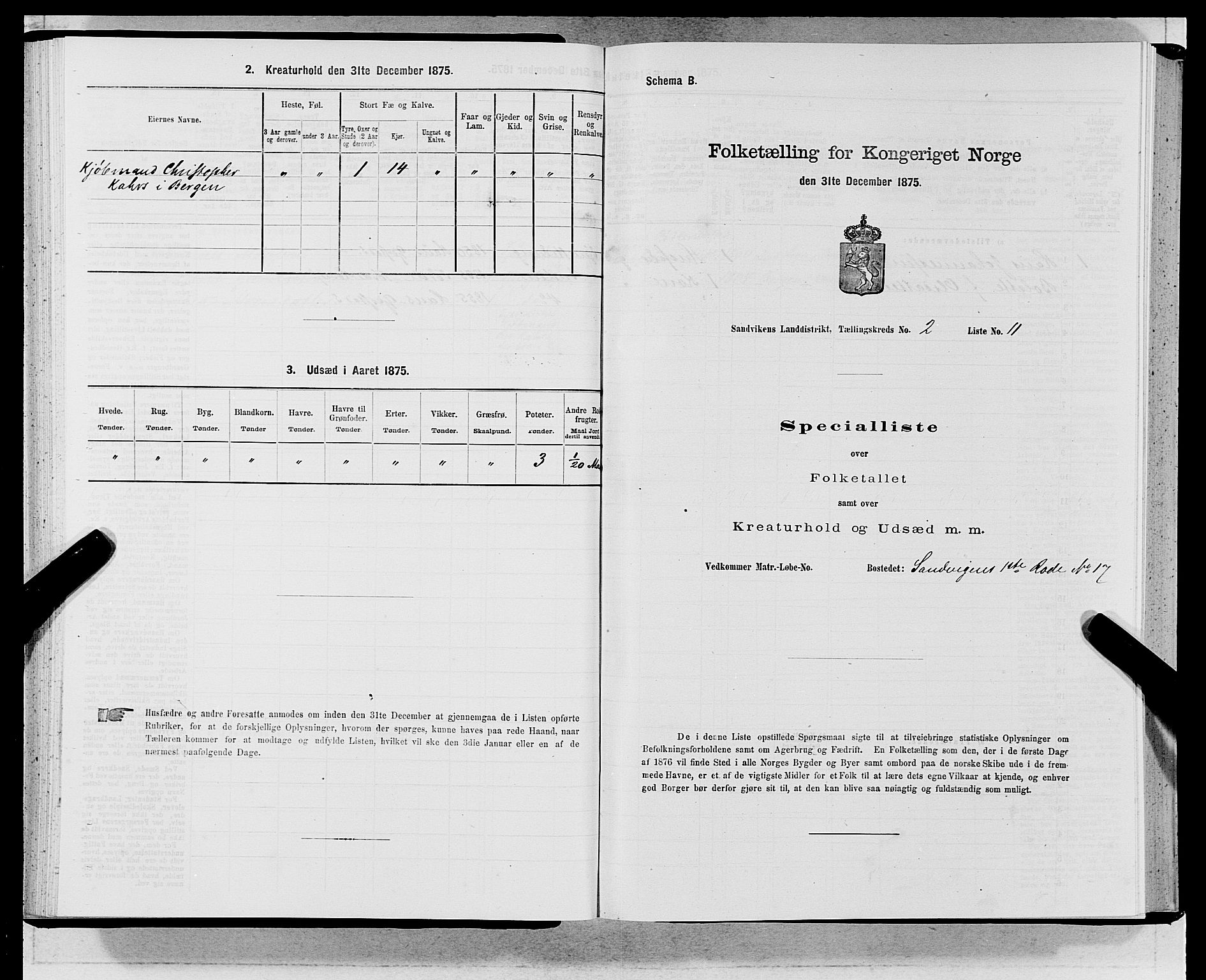 SAB, 1875 census for 1281L Bergen landdistrikt/Domkirken and Sandviken, 1875, p. 147