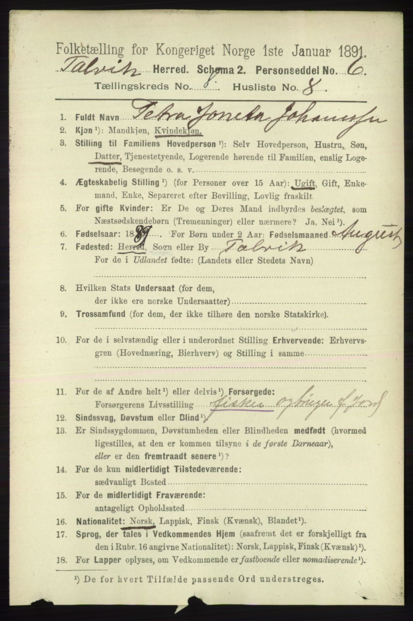 RA, 1891 census for 2013 Talvik, 1891, p. 2092