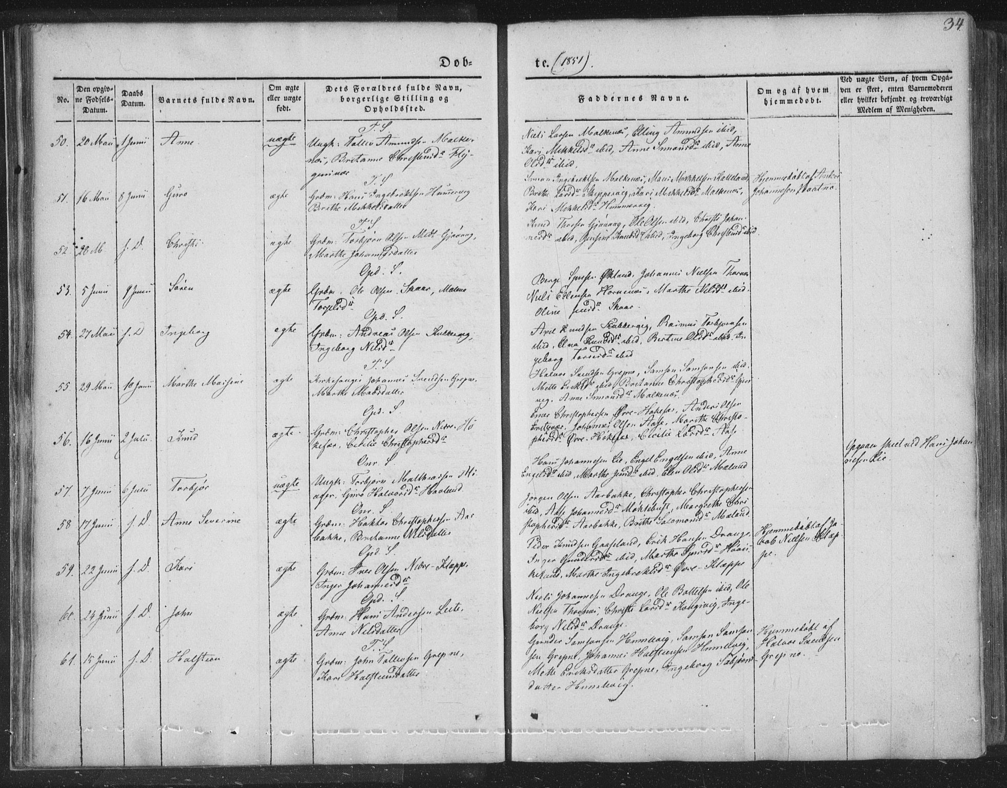 Tysnes sokneprestembete, SAB/A-78601/H/Haa: Parish register (official) no. A 10, 1848-1859, p. 34