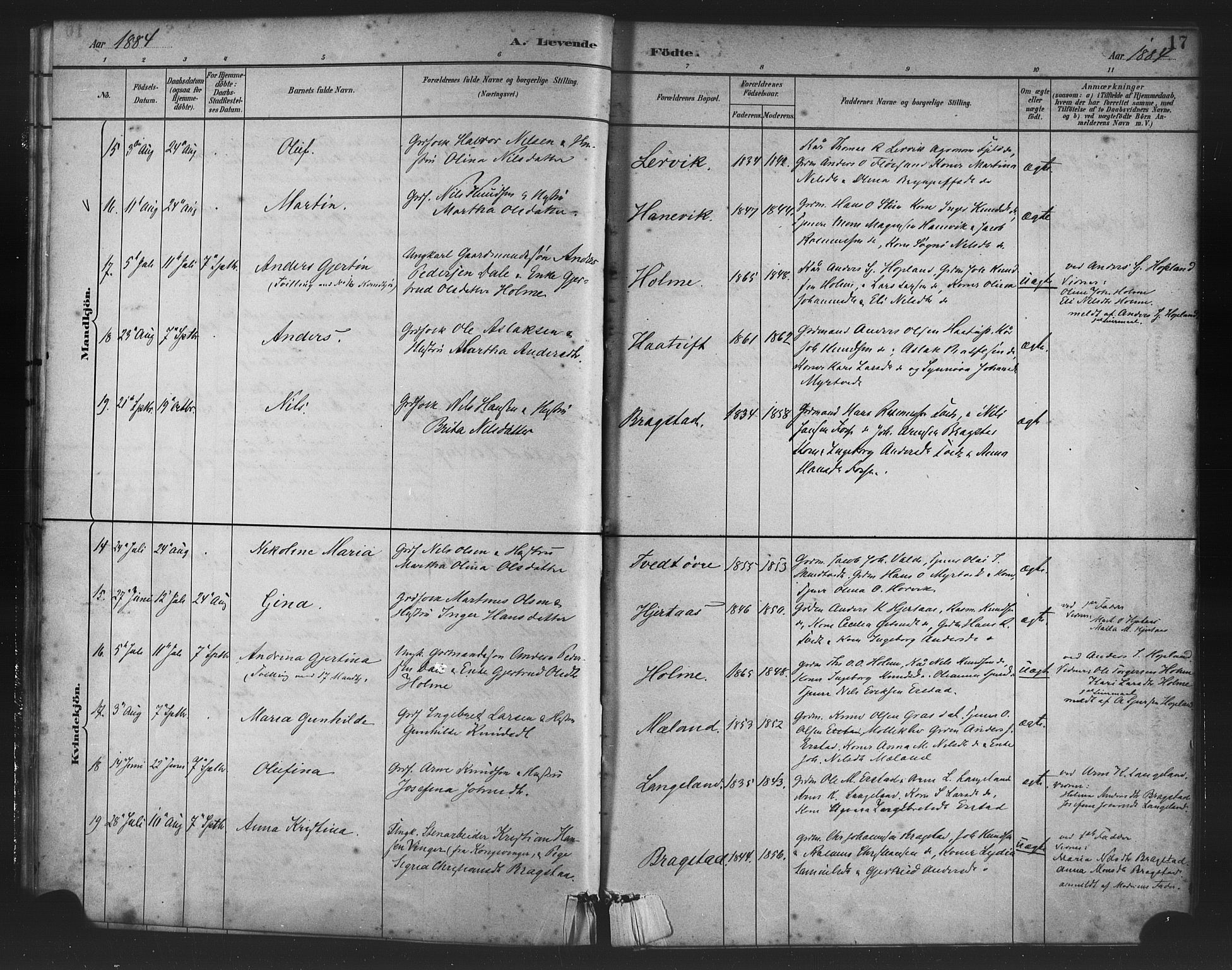 Alversund Sokneprestembete, AV/SAB-A-73901/H/Ha/Haa/Haac/L0001: Parish register (official) no. C 1, 1882-1900, p. 17