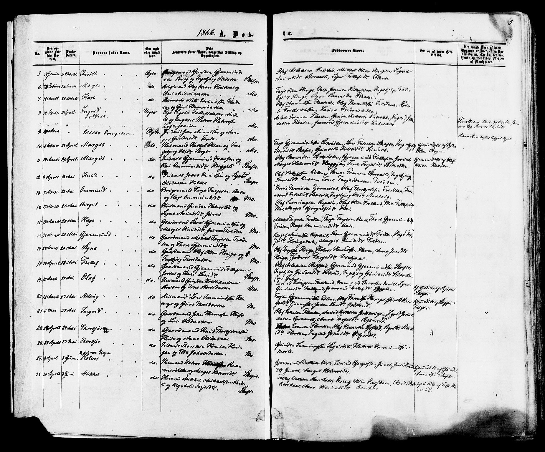 Mo kirkebøker, SAKO/A-286/F/Fa/L0006: Parish register (official) no. I 6, 1865-1885, p. 5