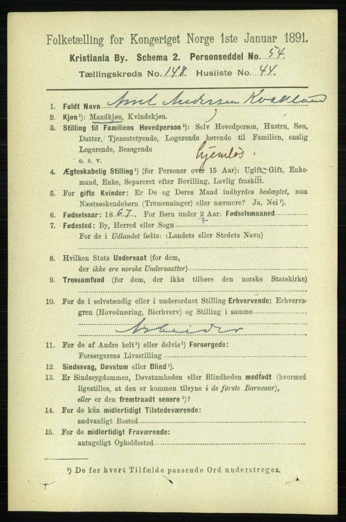 RA, 1891 census for 0301 Kristiania, 1891, p. 83090