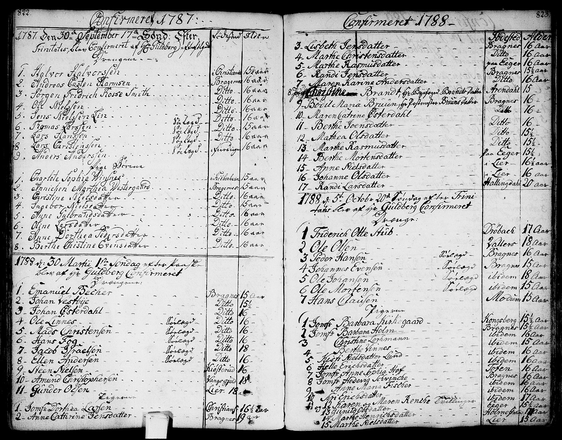 Bragernes kirkebøker, AV/SAKO-A-6/F/Fa/L0006a: Parish register (official) no. I 6, 1782-1814, p. 822-823