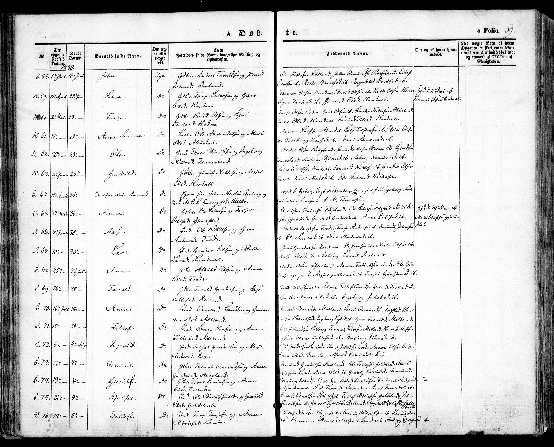 Evje sokneprestkontor, AV/SAK-1111-0008/F/Fa/Faa/L0005: Parish register (official) no. A 5, 1843-1865, p. 59