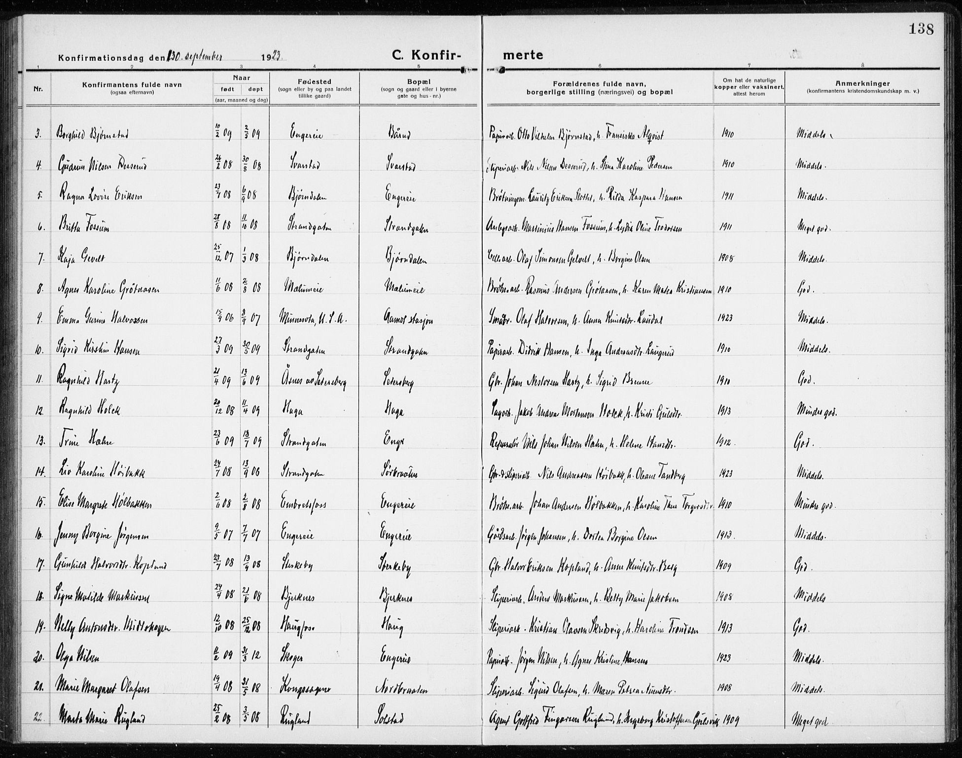 Modum kirkebøker, AV/SAKO-A-234/G/Gc/L0002: Parish register (copy) no. III 2, 1919-1935, p. 138