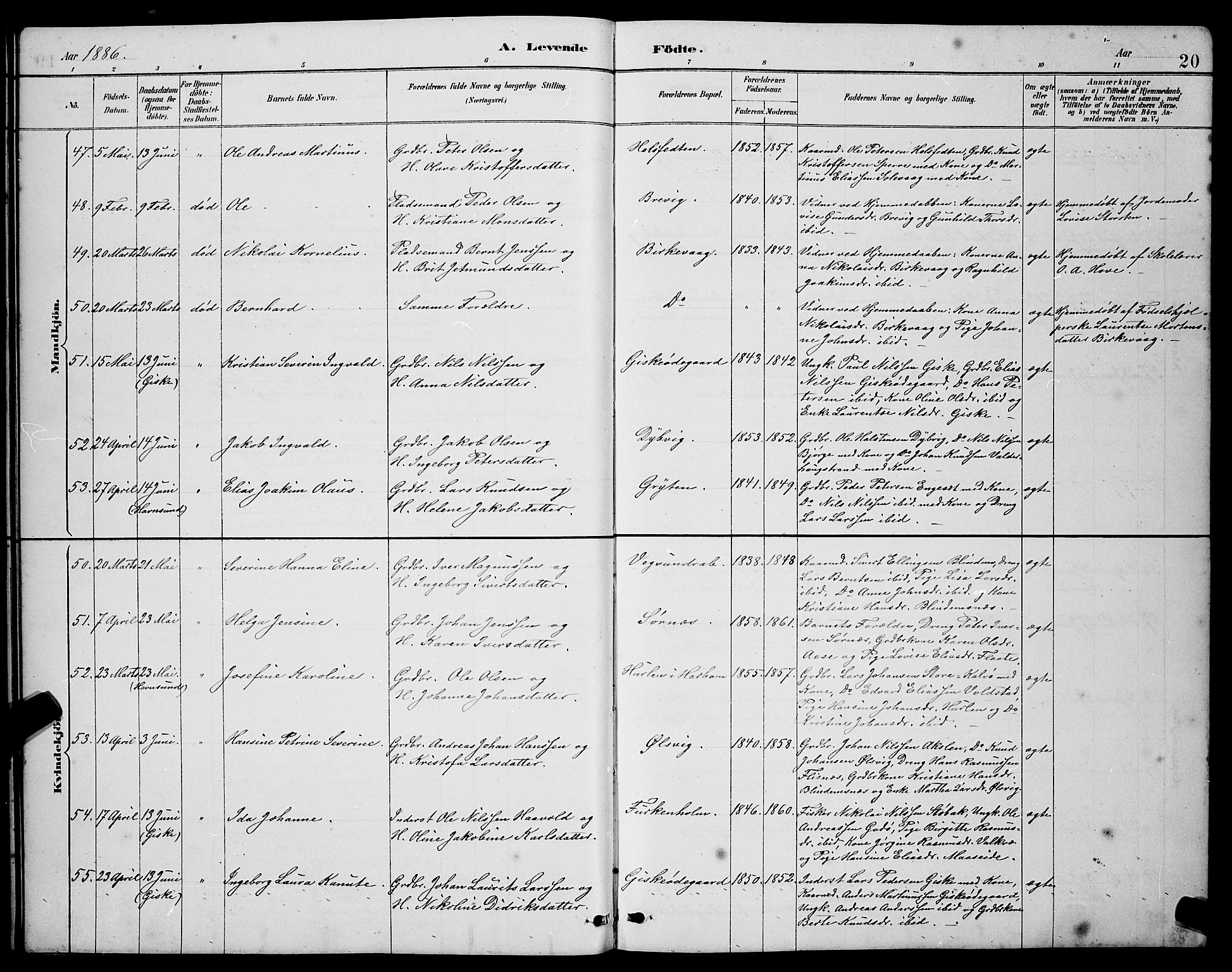 Ministerialprotokoller, klokkerbøker og fødselsregistre - Møre og Romsdal, AV/SAT-A-1454/528/L0431: Parish register (copy) no. 528C12, 1885-1898, p. 20