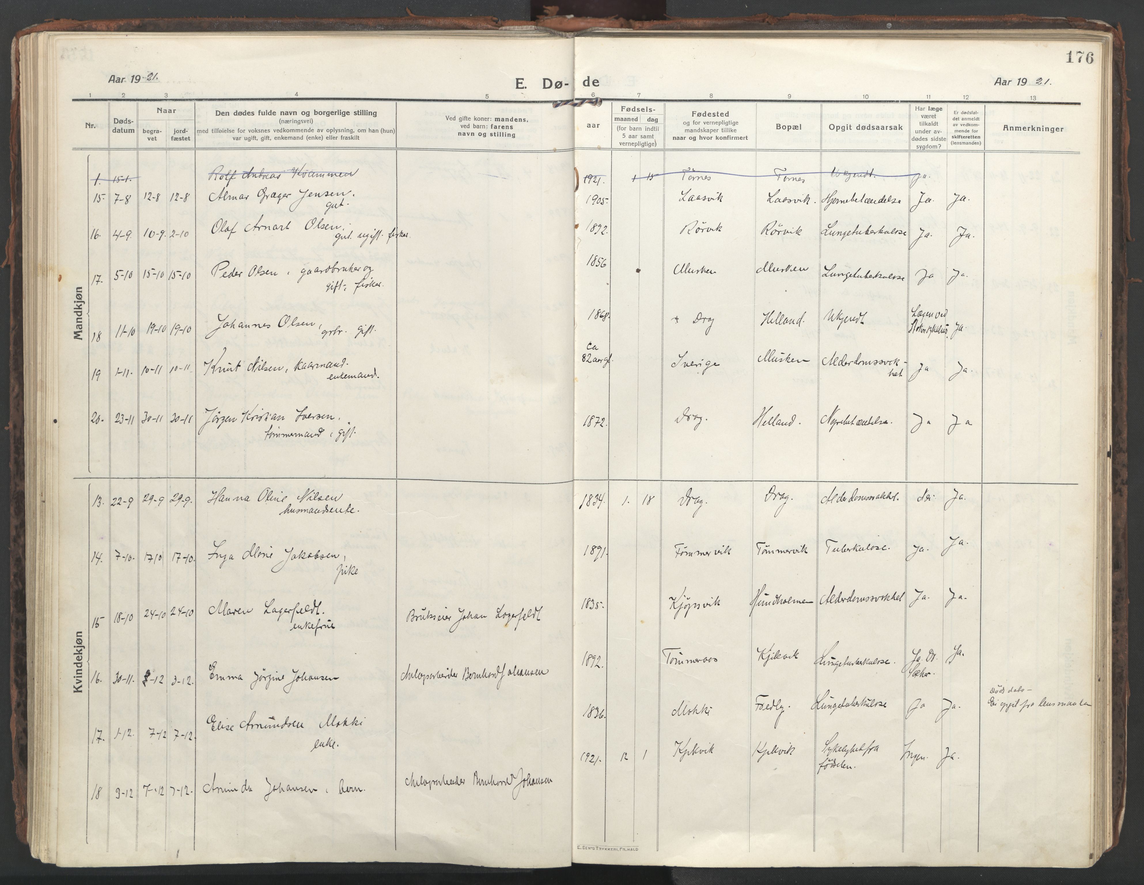 Ministerialprotokoller, klokkerbøker og fødselsregistre - Nordland, AV/SAT-A-1459/861/L0872: Parish register (official) no. 861A07, 1915-1924, p. 176