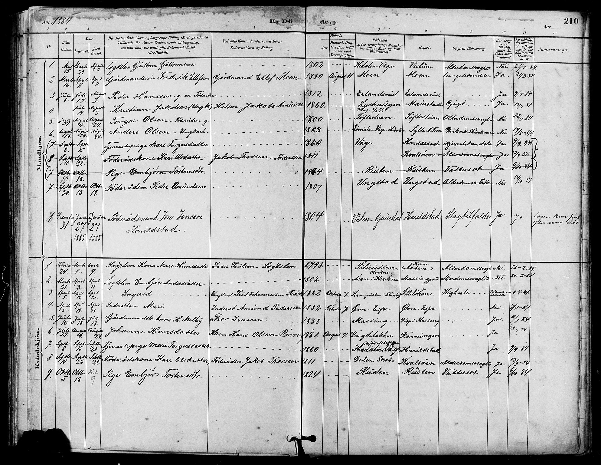 Nord-Fron prestekontor, SAH/PREST-080/H/Ha/Hab/L0005: Parish register (copy) no. 5, 1884-1914, p. 210