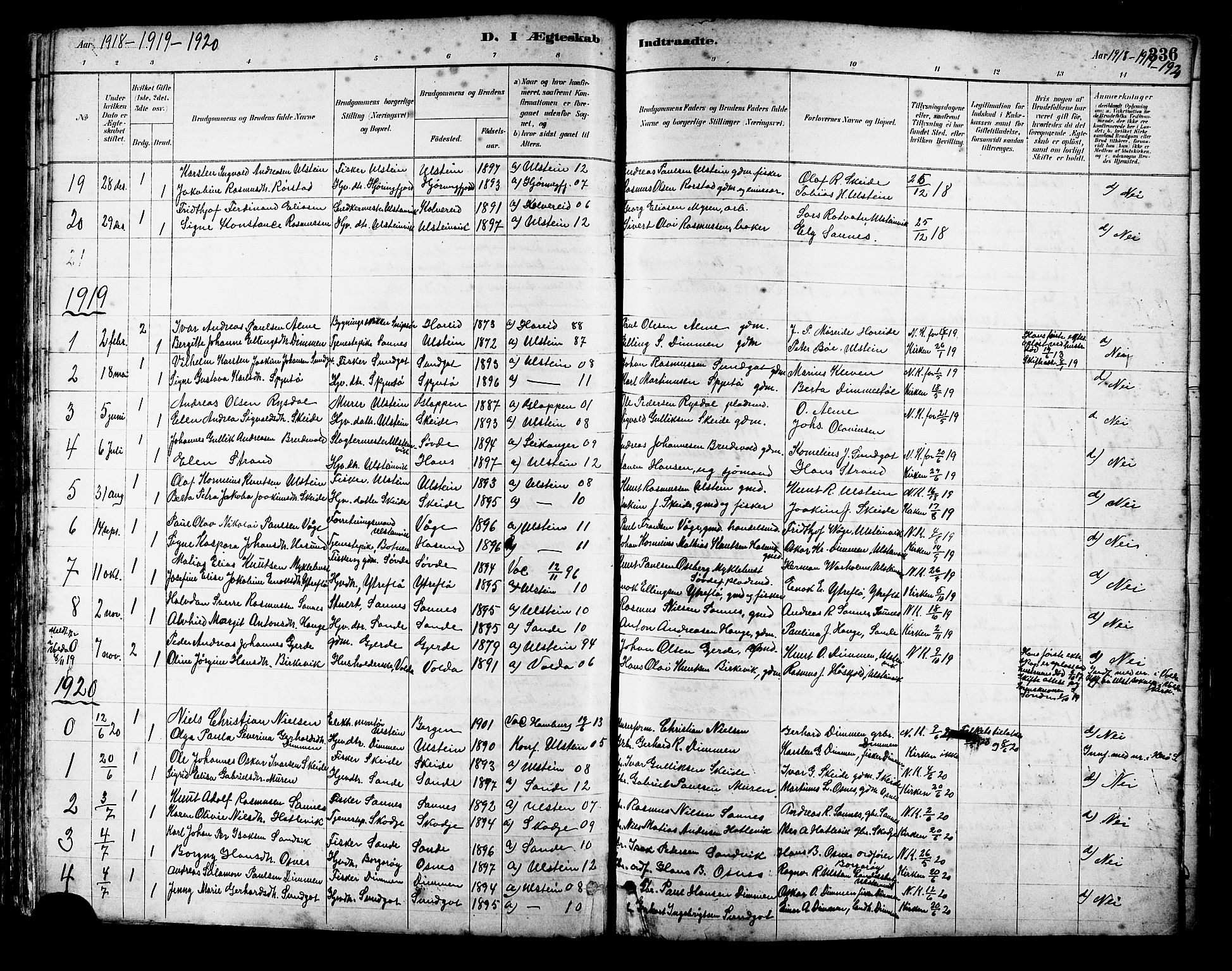 Ministerialprotokoller, klokkerbøker og fødselsregistre - Møre og Romsdal, AV/SAT-A-1454/509/L0112: Parish register (copy) no. 509C02, 1883-1922, p. 336