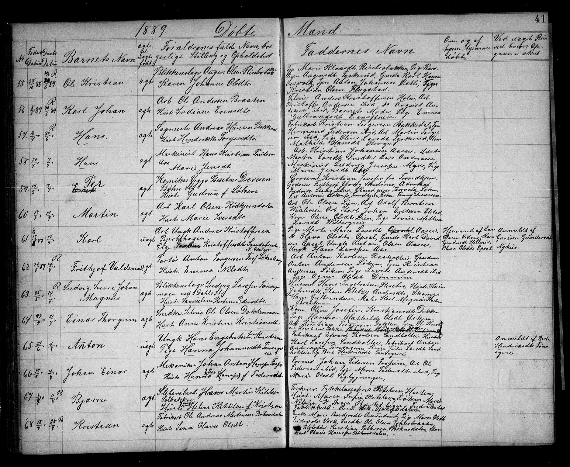 Eidsvoll prestekontor Kirkebøker, AV/SAO-A-10888/G/Ga/L0005: Parish register (copy) no. I 5, 1884-1894, p. 41