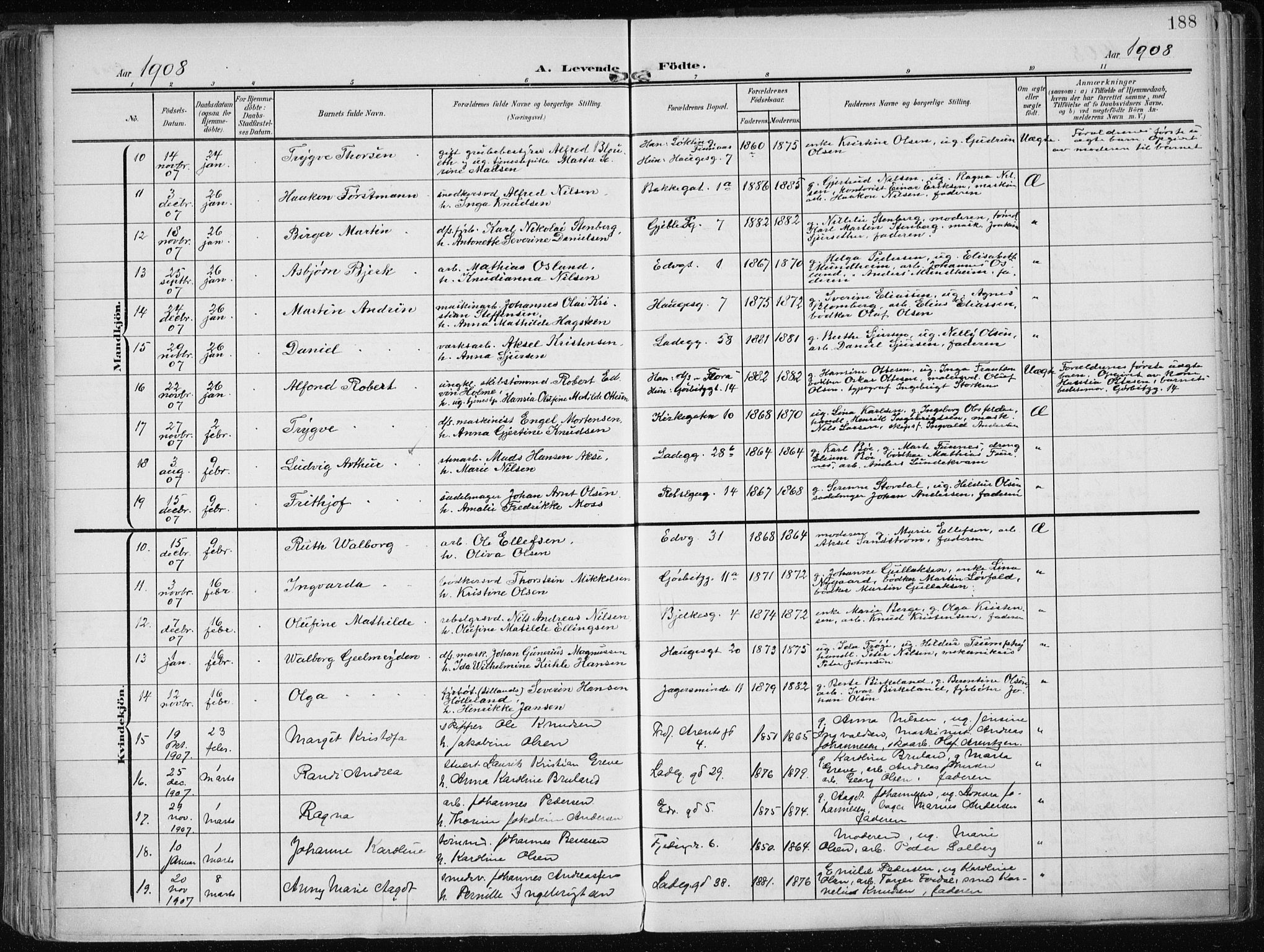 Sandviken Sokneprestembete, AV/SAB-A-77601/H/Ha/L0006: Parish register (official) no. B 3, 1901-1912, p. 188