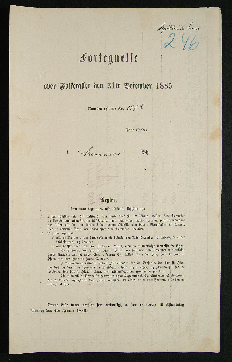 SAK, 1885 census for 0903 Arendal, 1885, p. 246