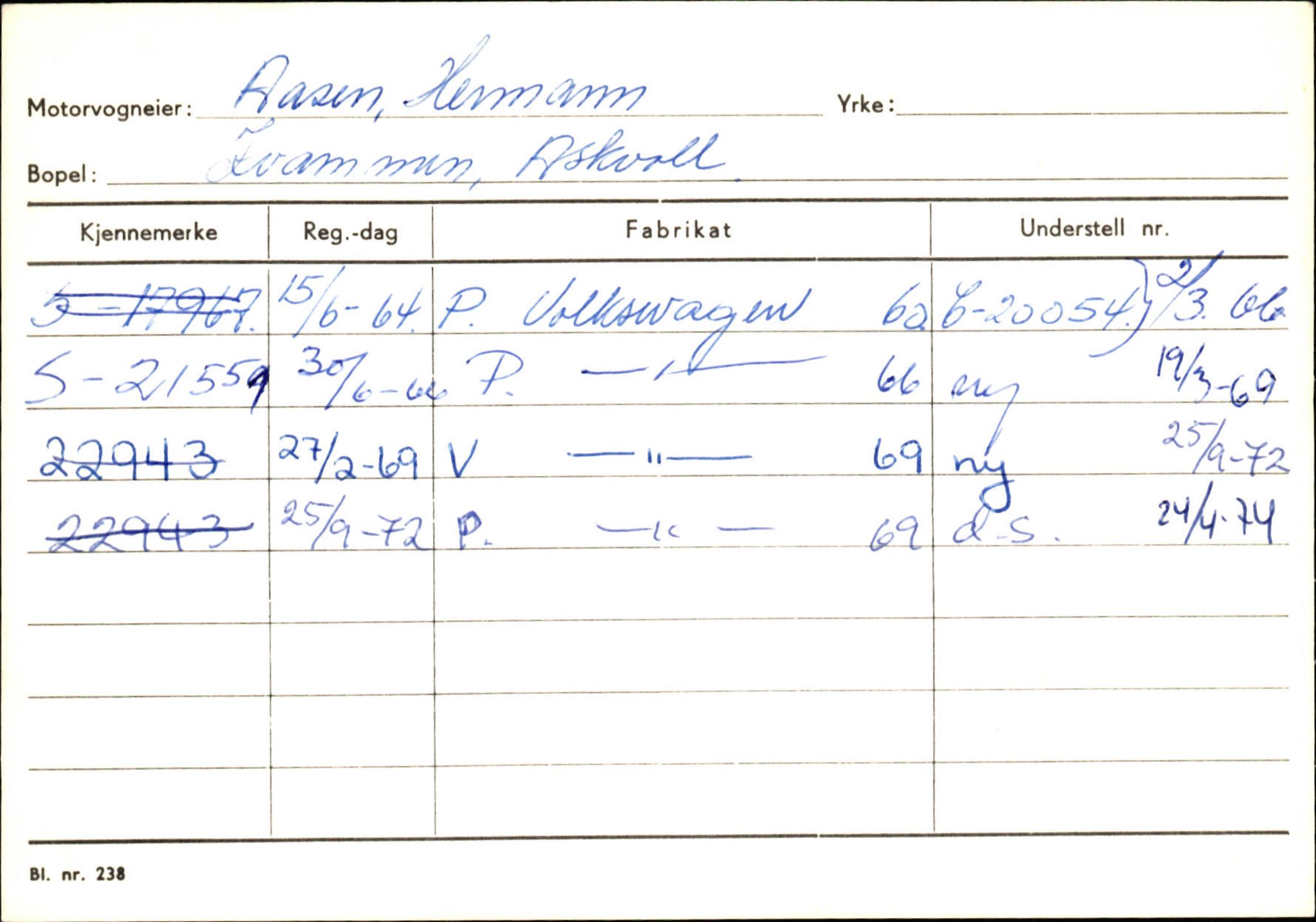 Statens vegvesen, Sogn og Fjordane vegkontor, SAB/A-5301/4/F/L0132: Eigarregister Askvoll A-Å. Balestrand A-Å, 1945-1975, p. 1516