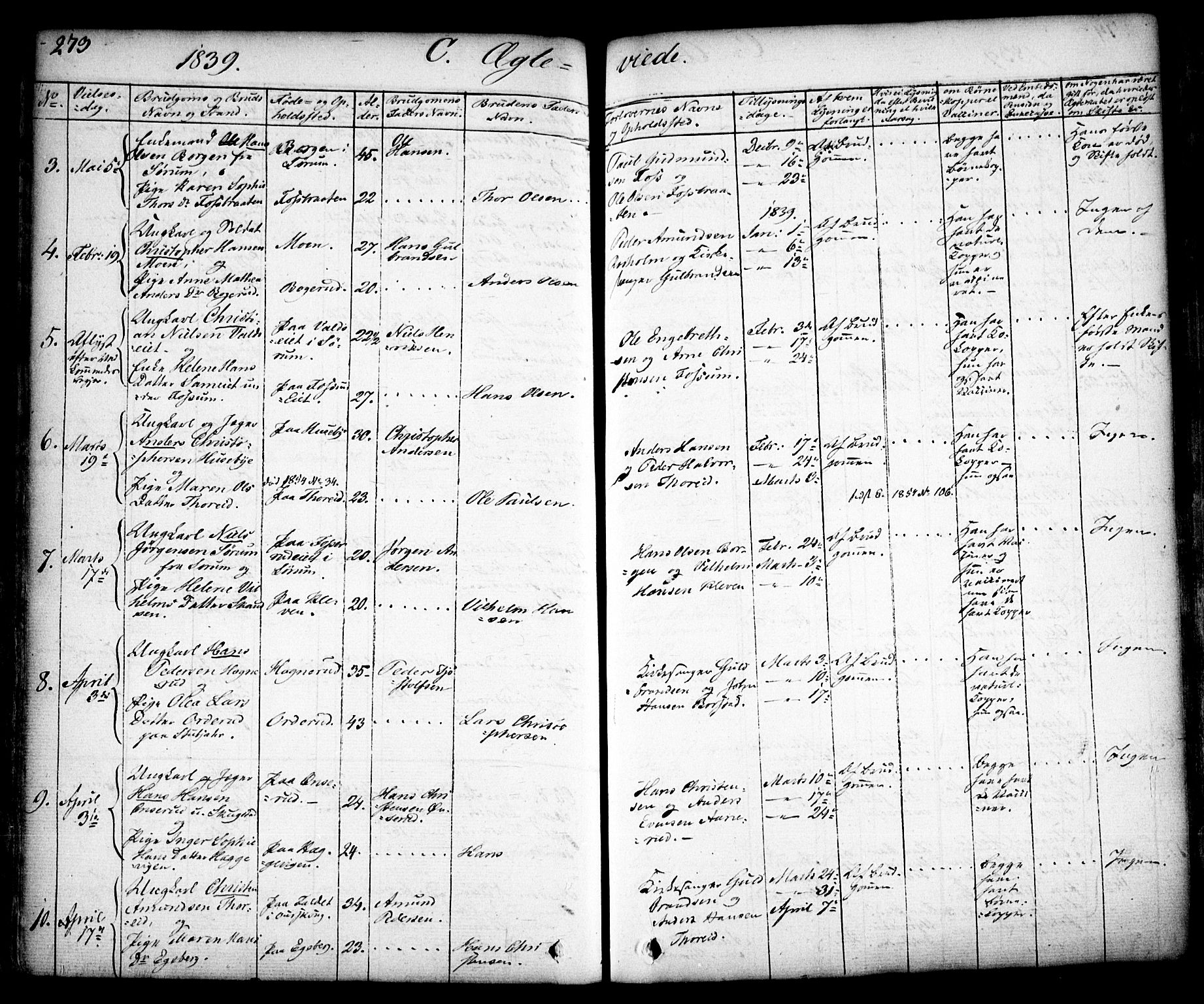 Aurskog prestekontor Kirkebøker, SAO/A-10304a/F/Fa/L0006: Parish register (official) no. I 6, 1829-1853, p. 273