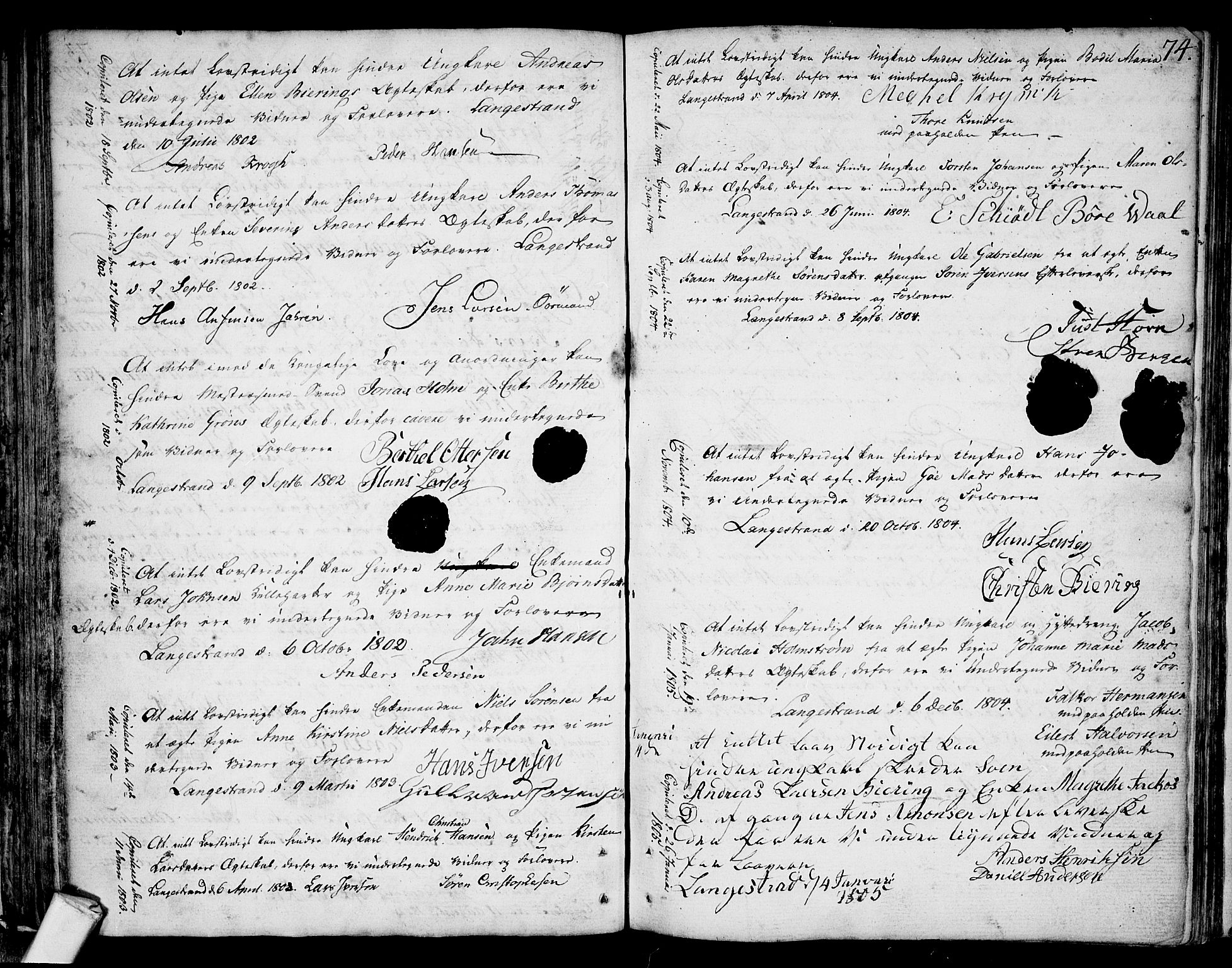 Larvik kirkebøker, SAKO/A-352/F/Fb/L0001: Parish register (official) no. II 1, 1779-1817, p. 74
