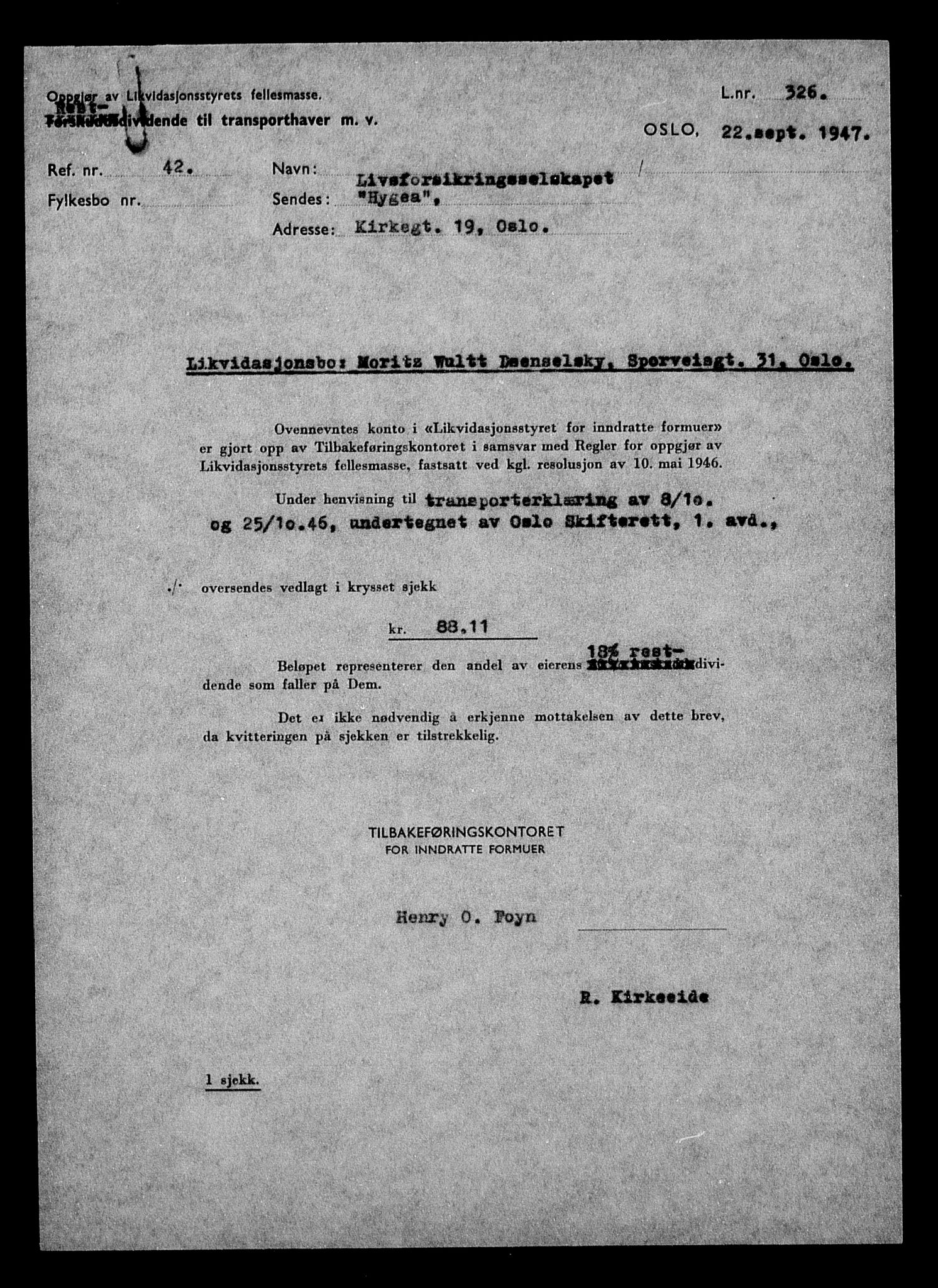 Justisdepartementet, Tilbakeføringskontoret for inndratte formuer, AV/RA-S-1564/H/Hc/Hcc/L0931: --, 1945-1947, p. 354