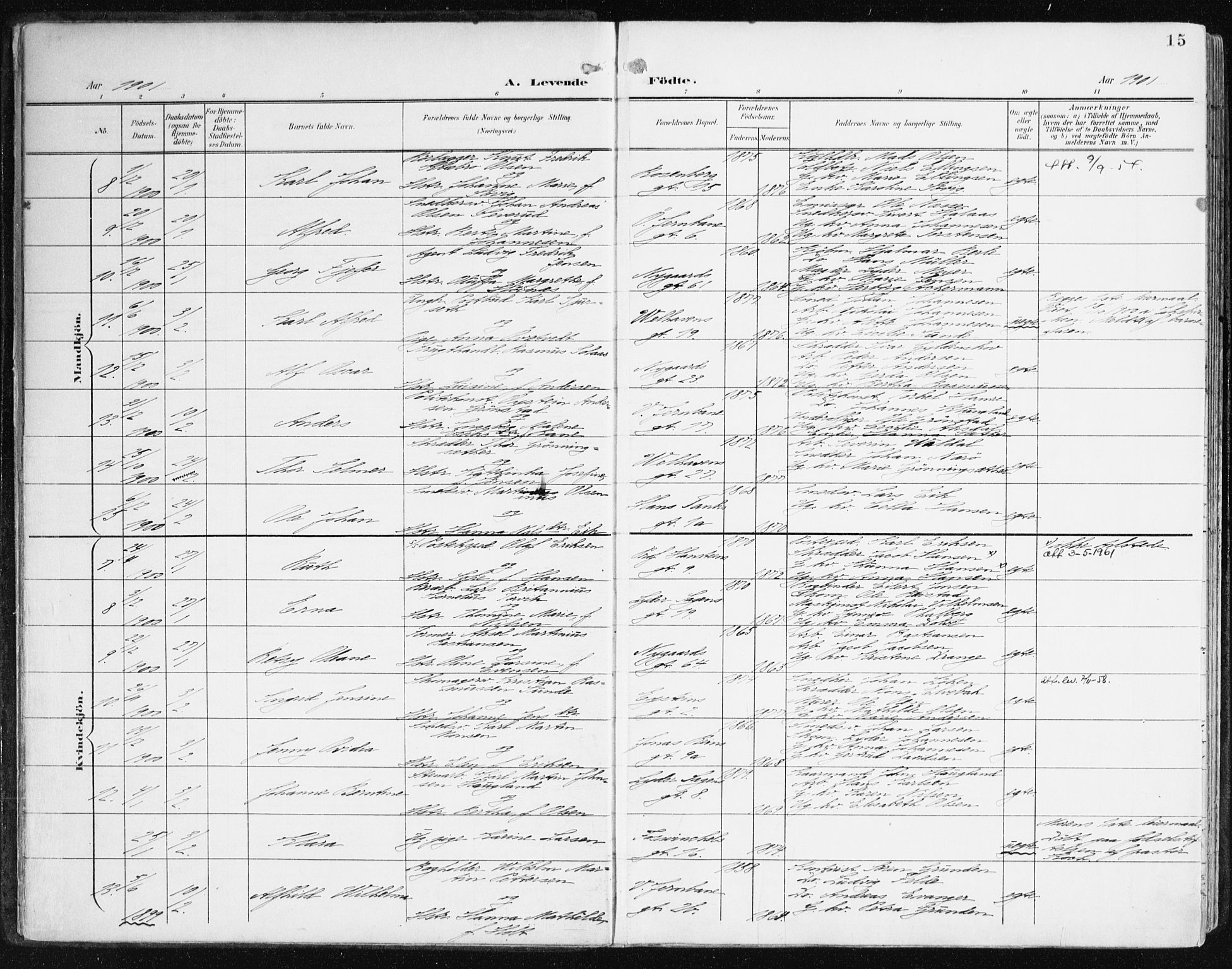 Johanneskirken sokneprestembete, AV/SAB-A-76001/H/Haa/L0002: Parish register (official) no. A 2, 1900-1912, p. 15